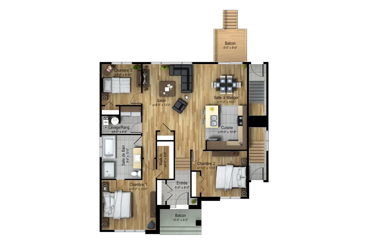 Floor Plan with Wooden Finishes