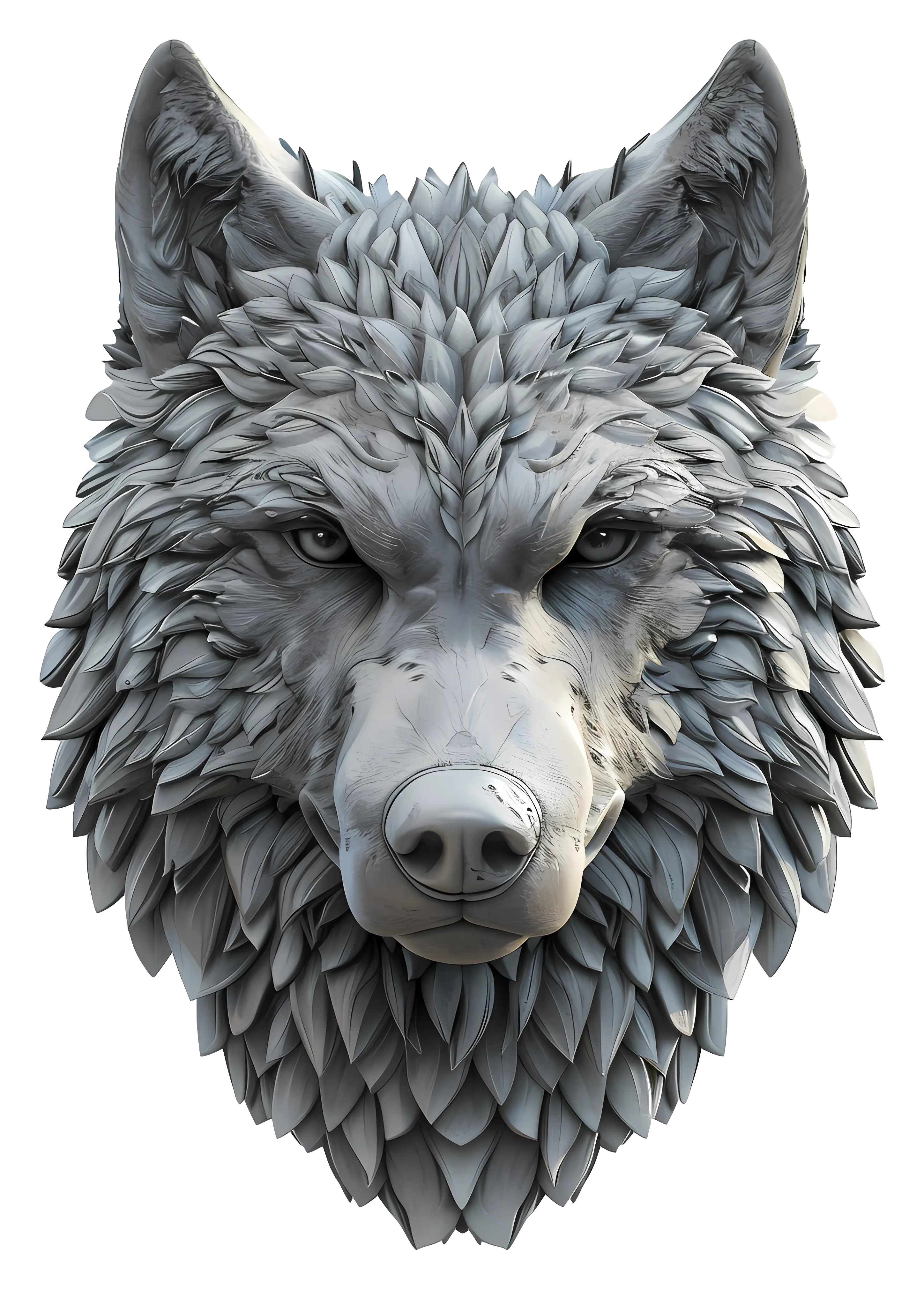 Detailed Wolf Head Sculpture