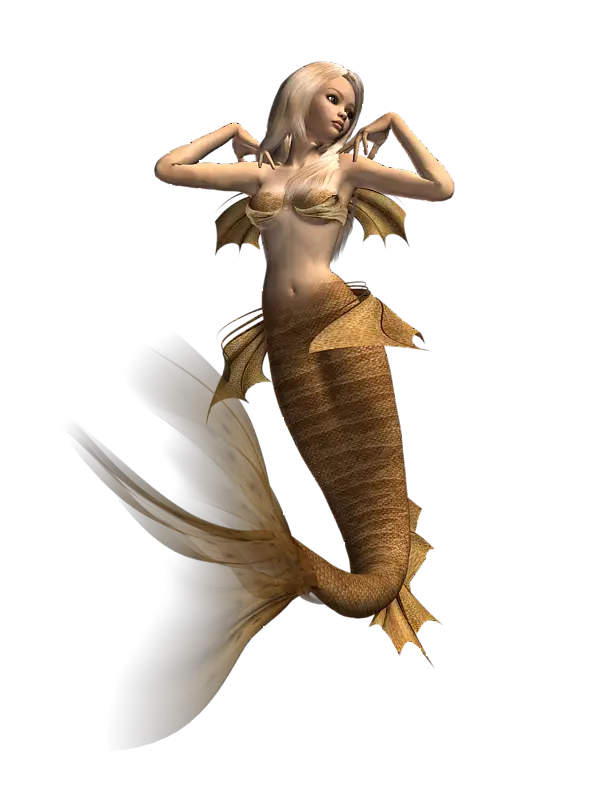 Realistic Mermaid Illustration with Golden Tail