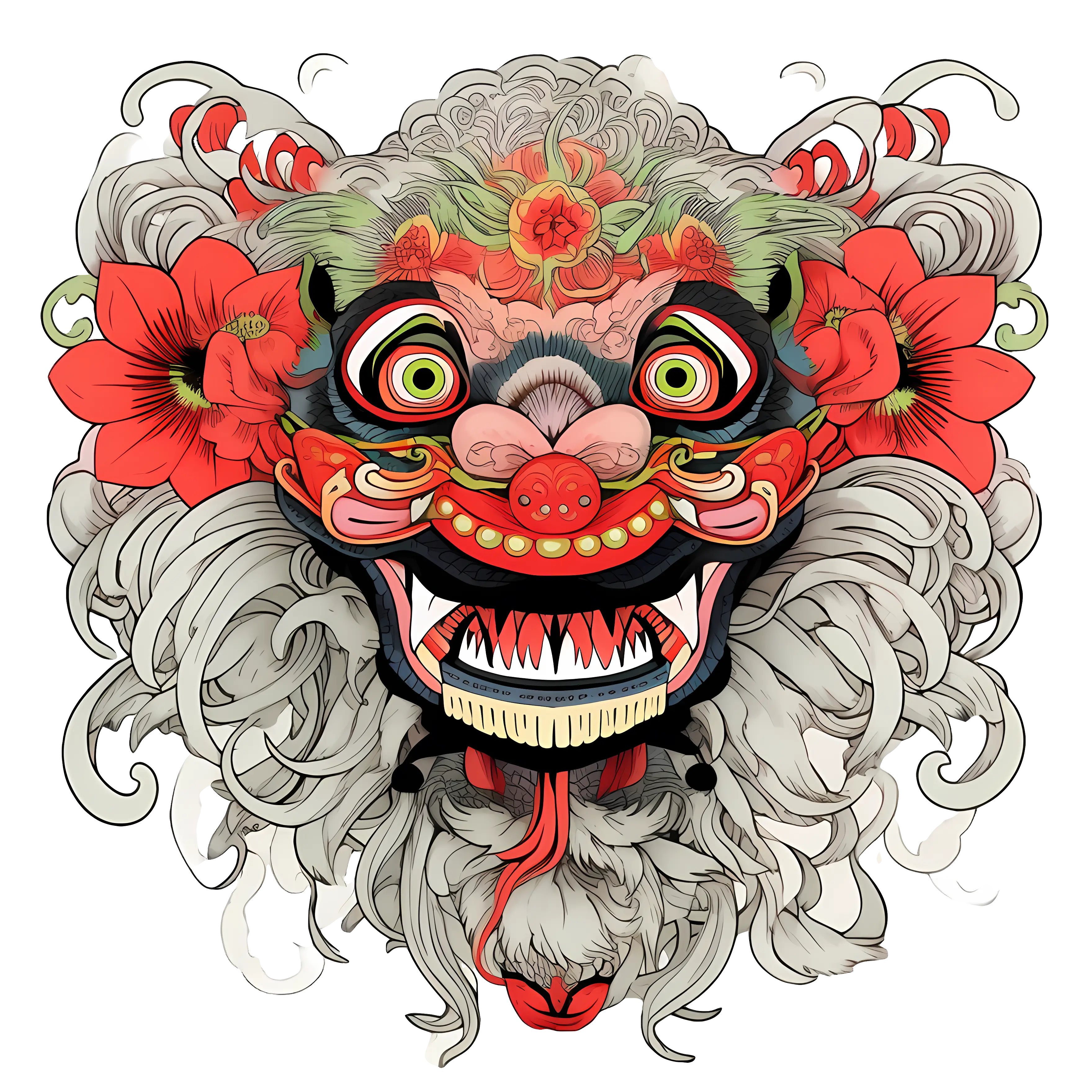 Traditional Balinese Mask with Colorful Detail