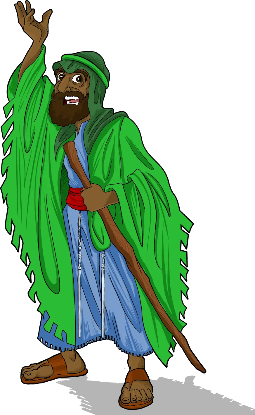 Cartoon Character in Green Cloak with Staff