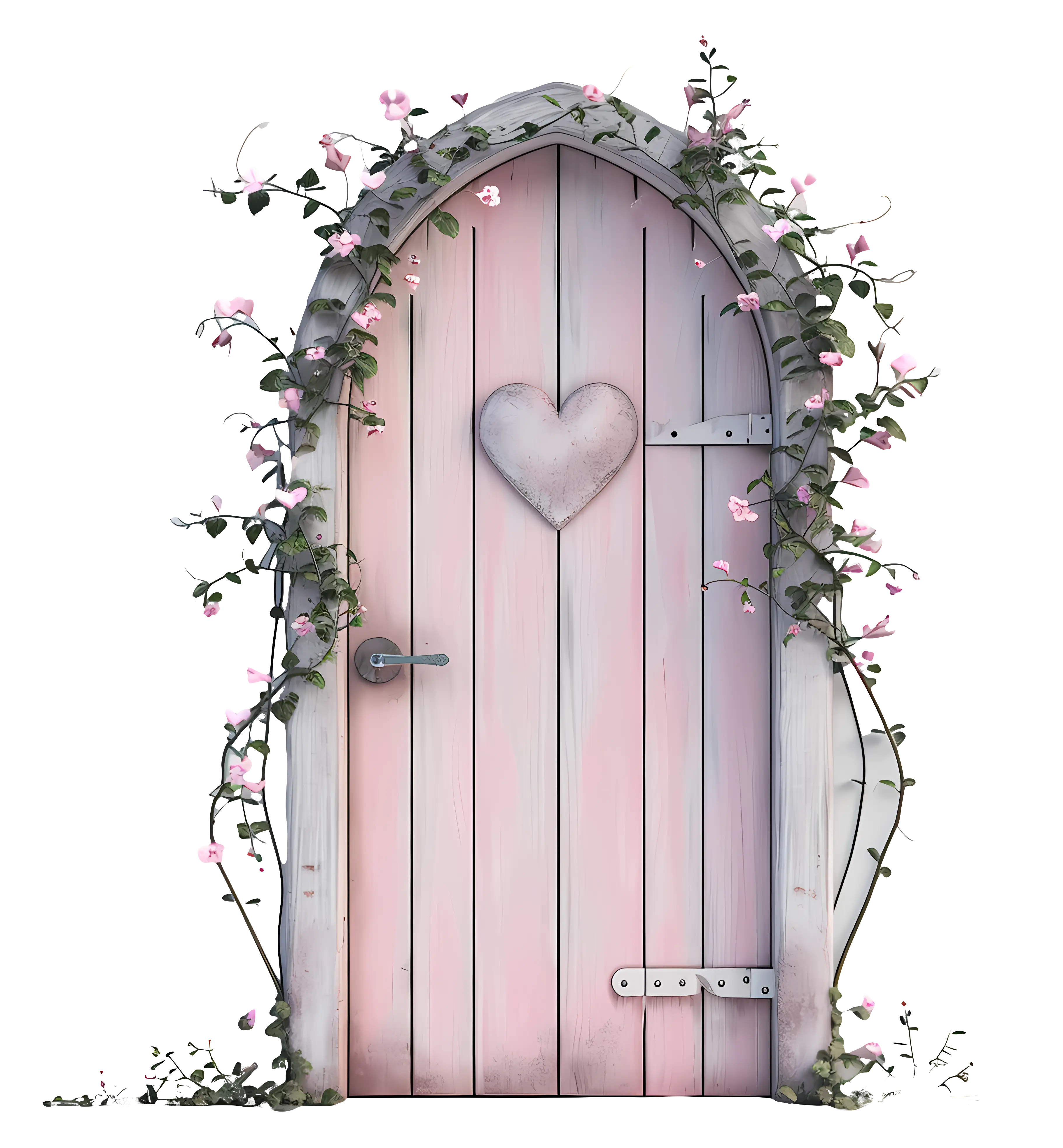 Pink Door with Heart and Flowers