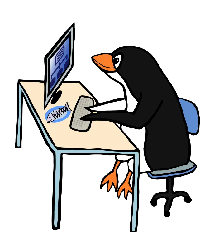 Penguin Typing at Desk