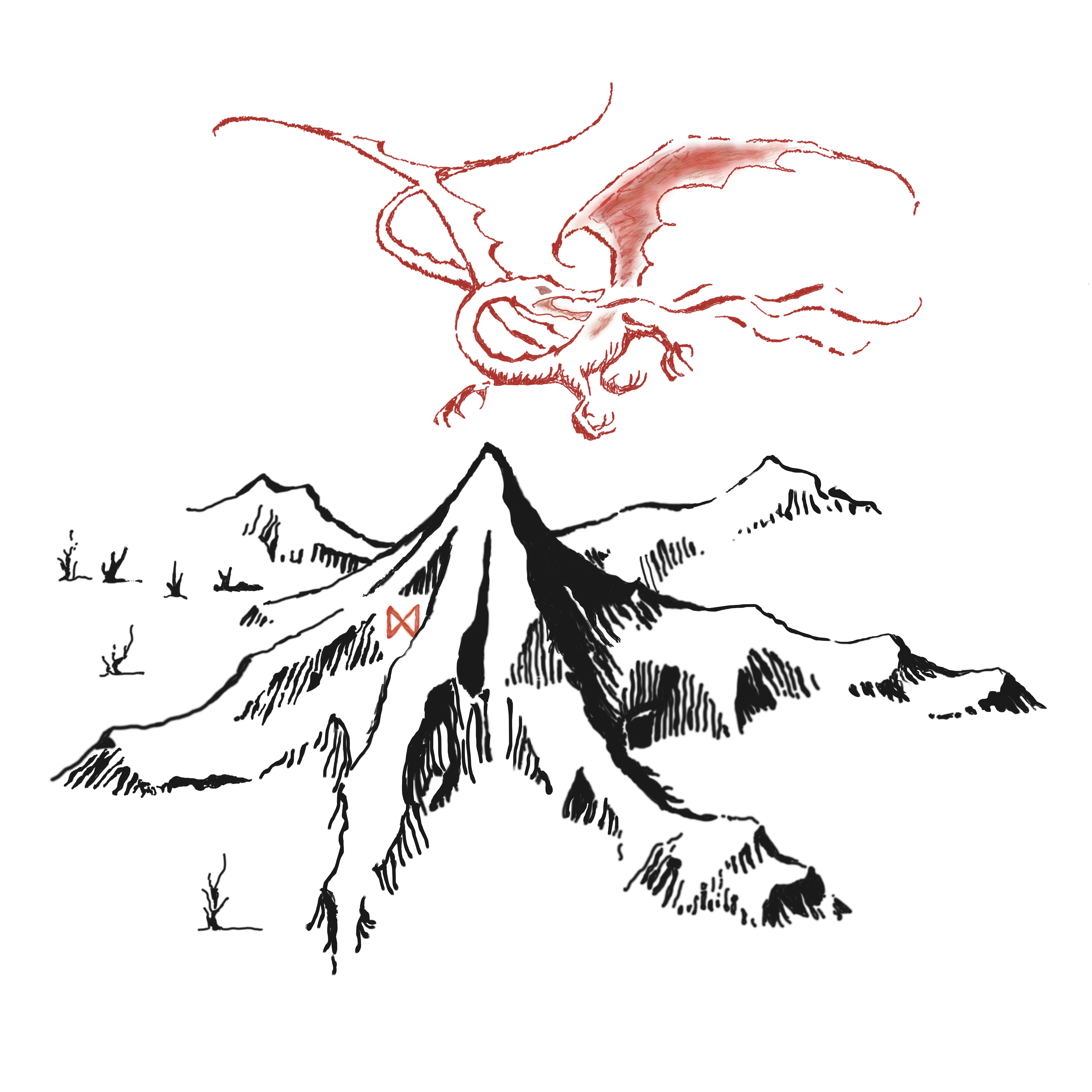 Dragon and Mountain Drawing