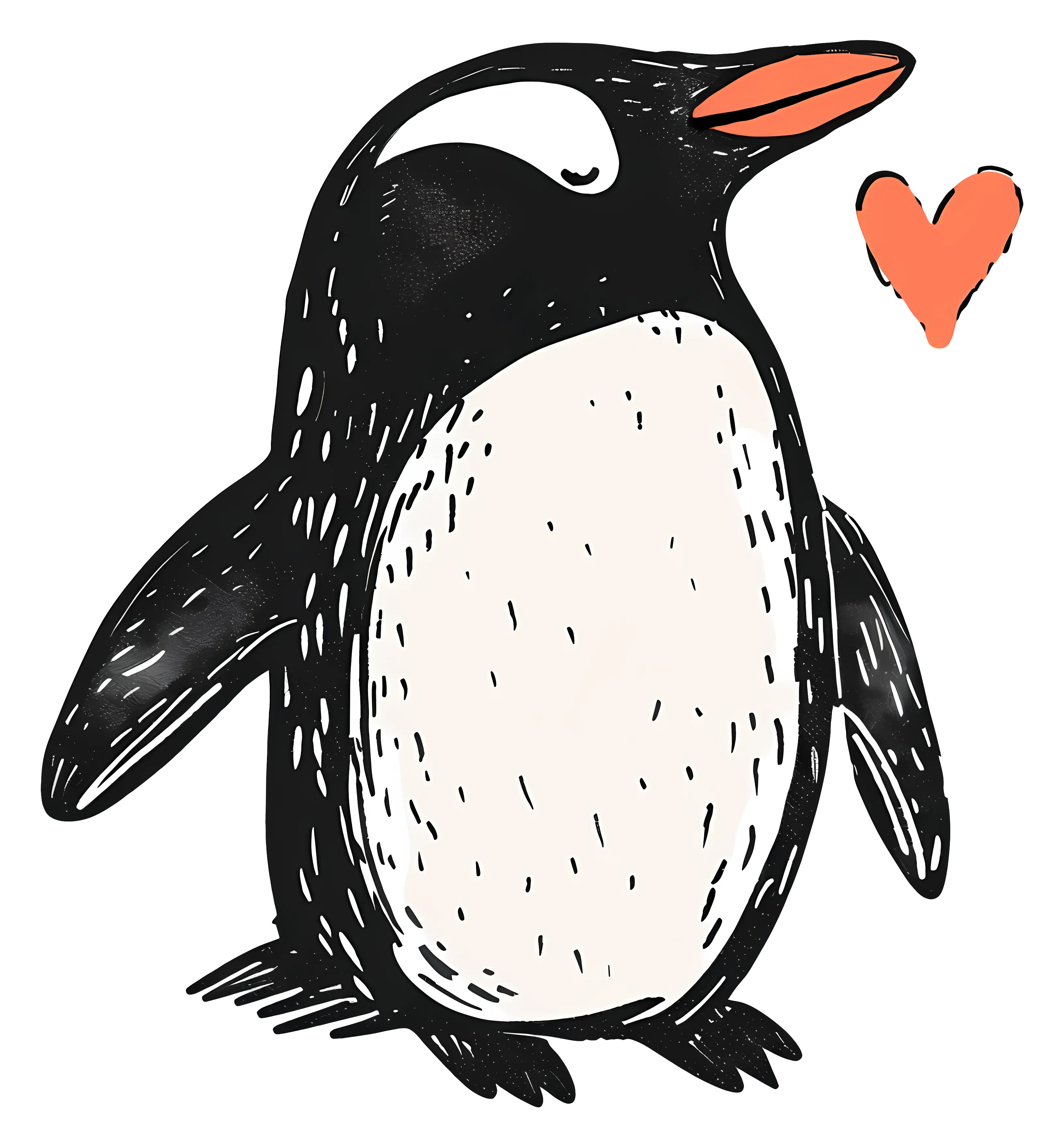 Cartoon Penguin with Heart Illustration