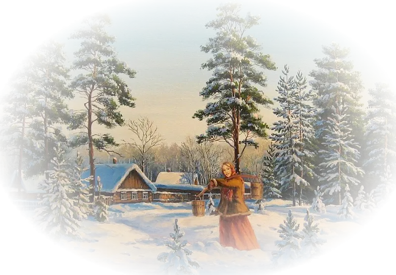 Winter Scene with Woman and Snow