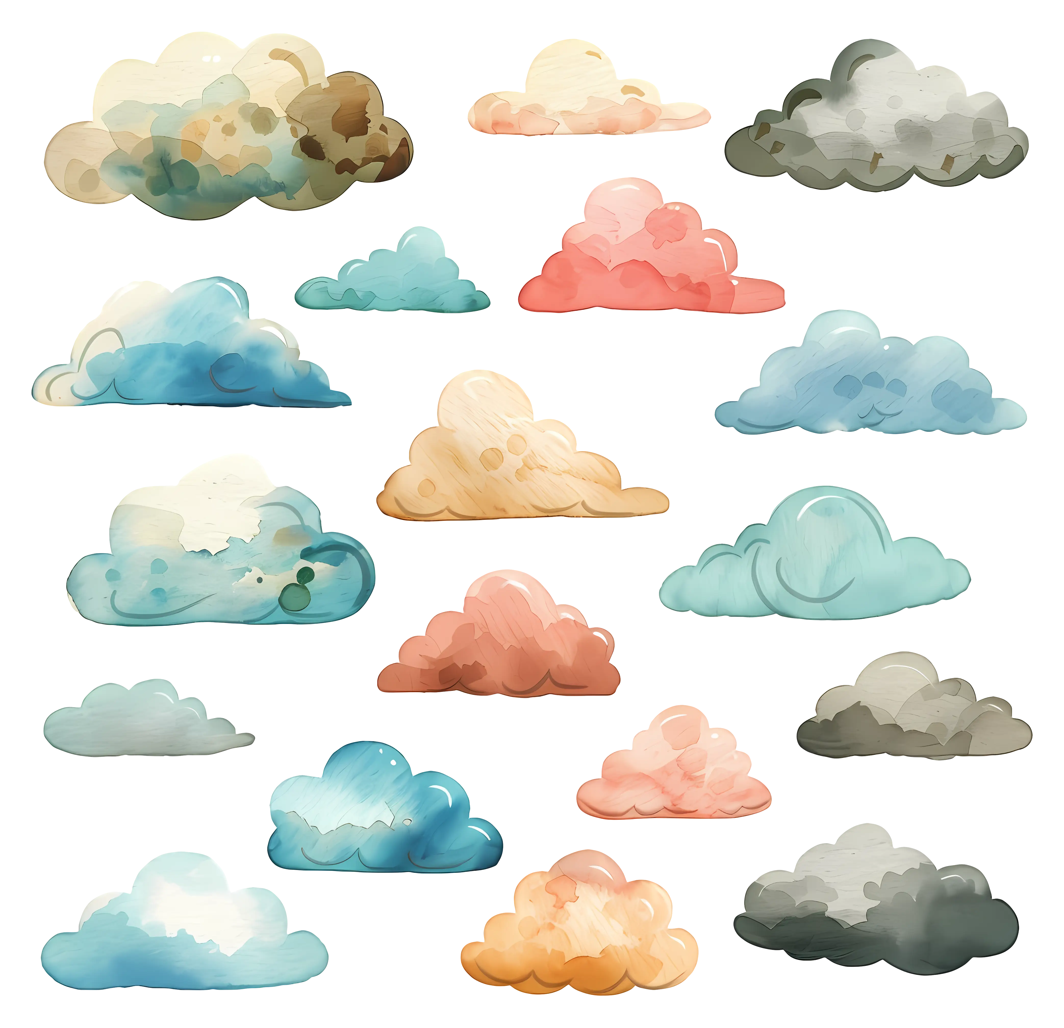Collection of Vibrant Colorful Cloud Illustrations