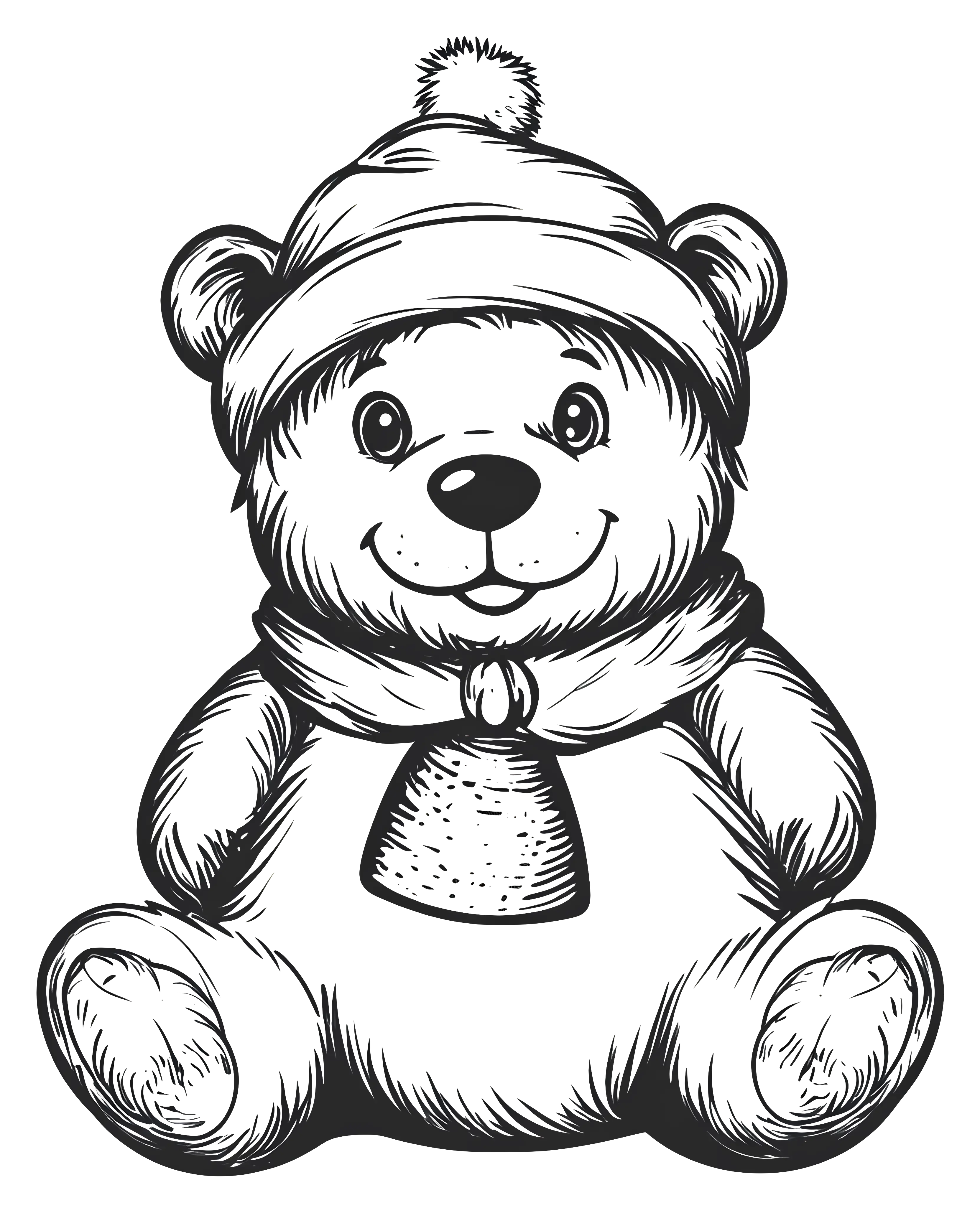 Cute Teddy Bear with Hat and Scarf