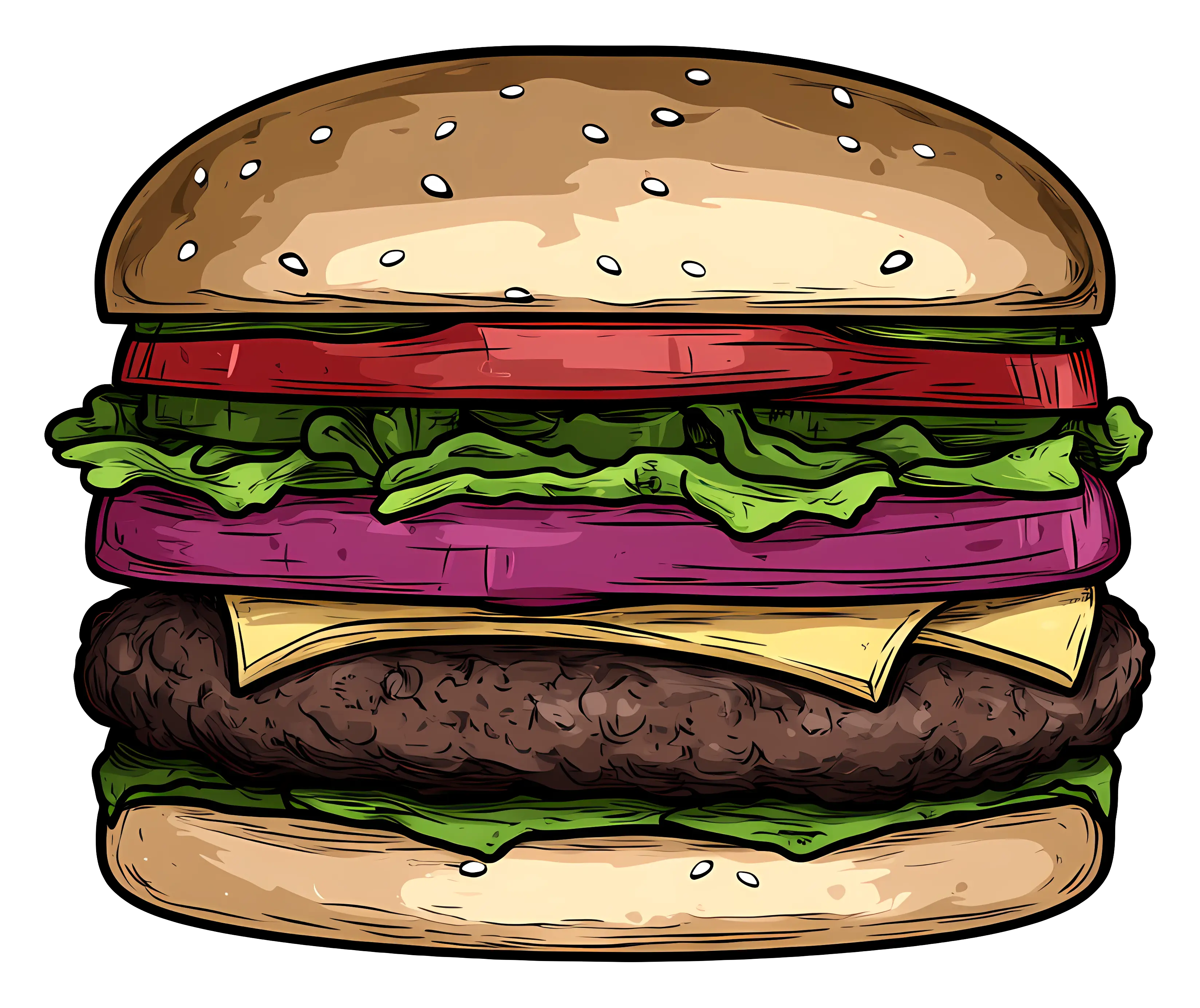 Colorful Cheeseburger with Vegetables Illustration
