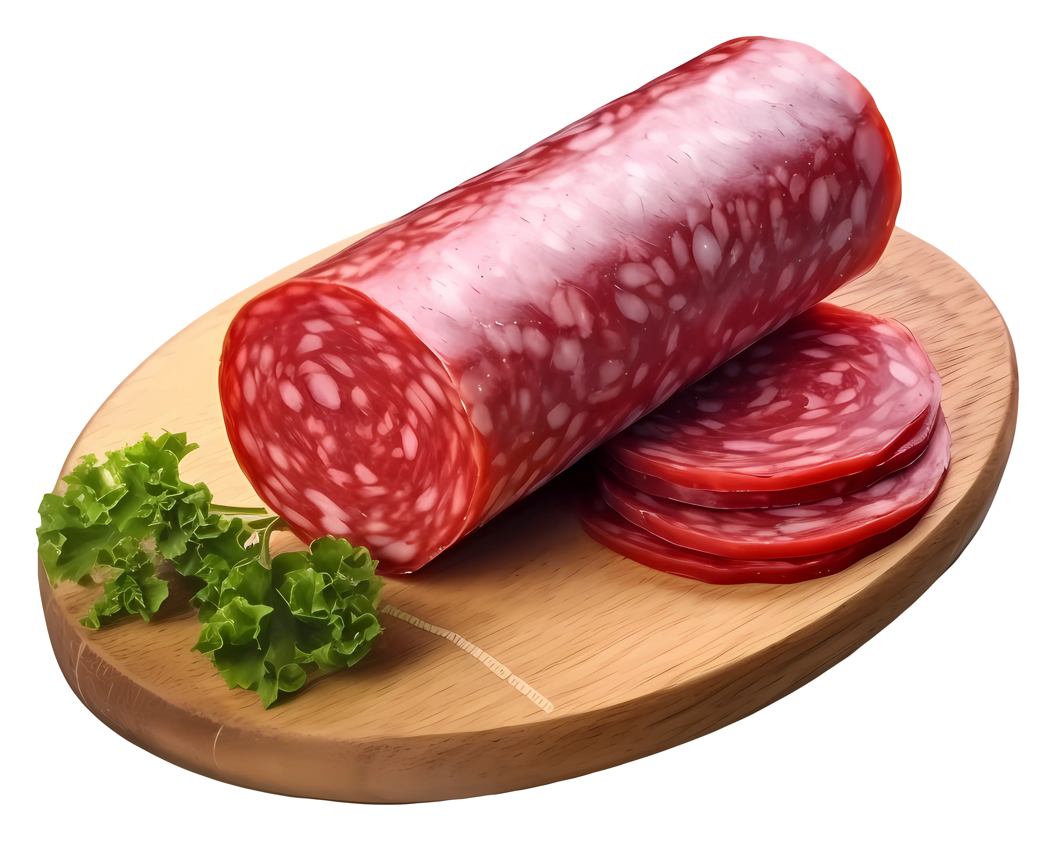 Sliced Salami on Wooden Board for Snacking