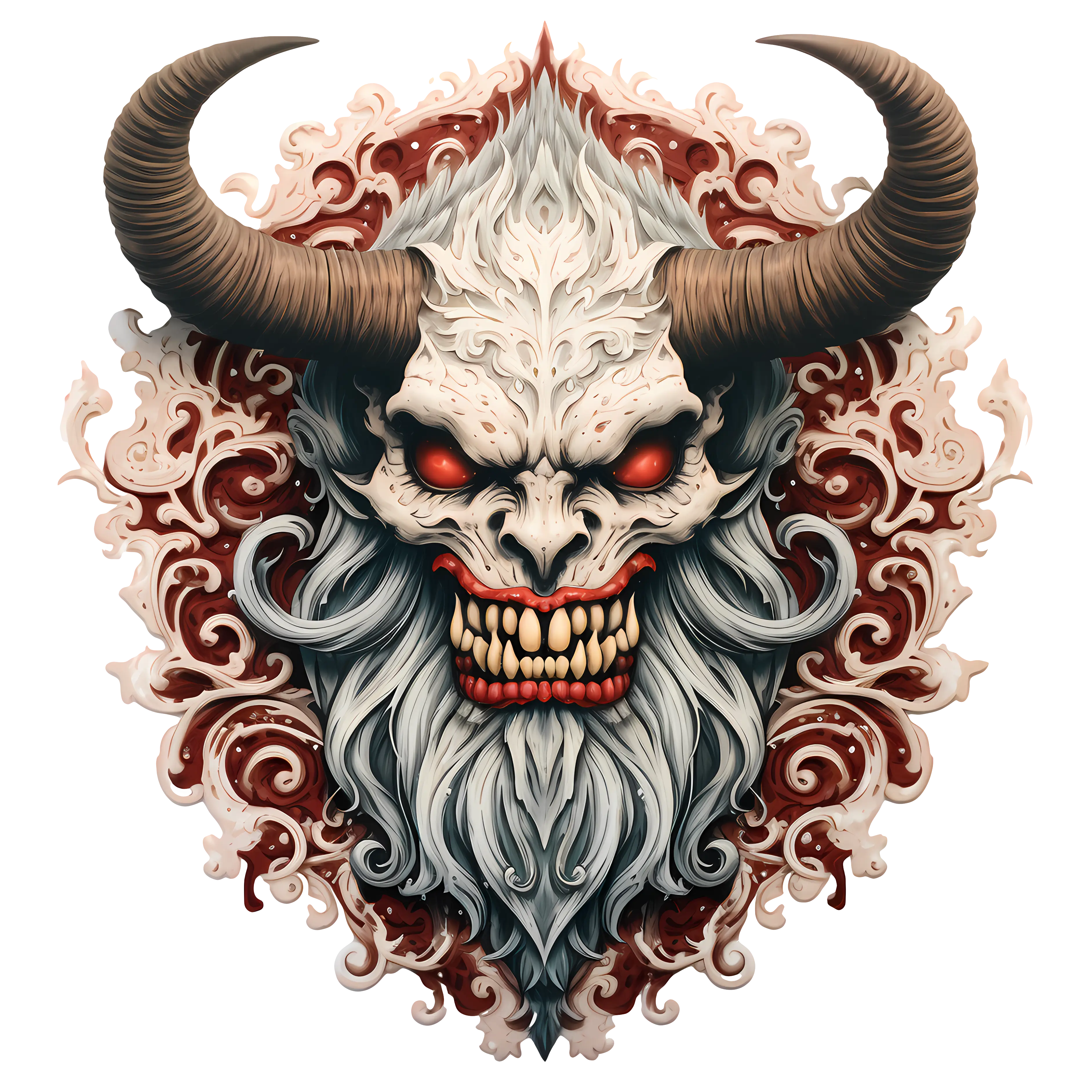 Demonic Skull with Horns and Detailed Ornamentation