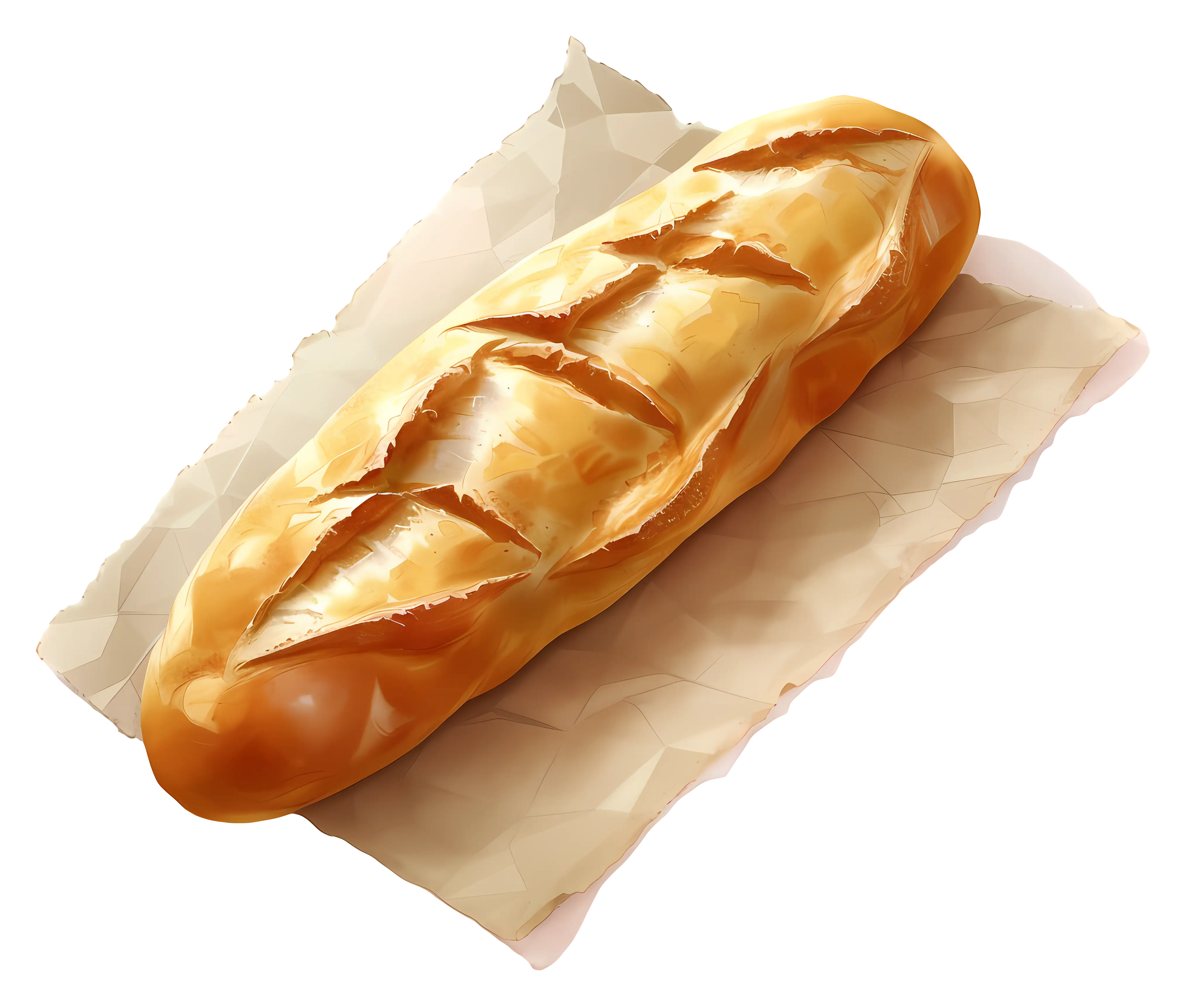 Golden Crusty Baguette on Paper