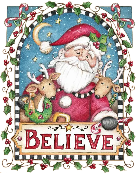 Santa Claus with Reindeer and &#039;Believe&#039; Sign