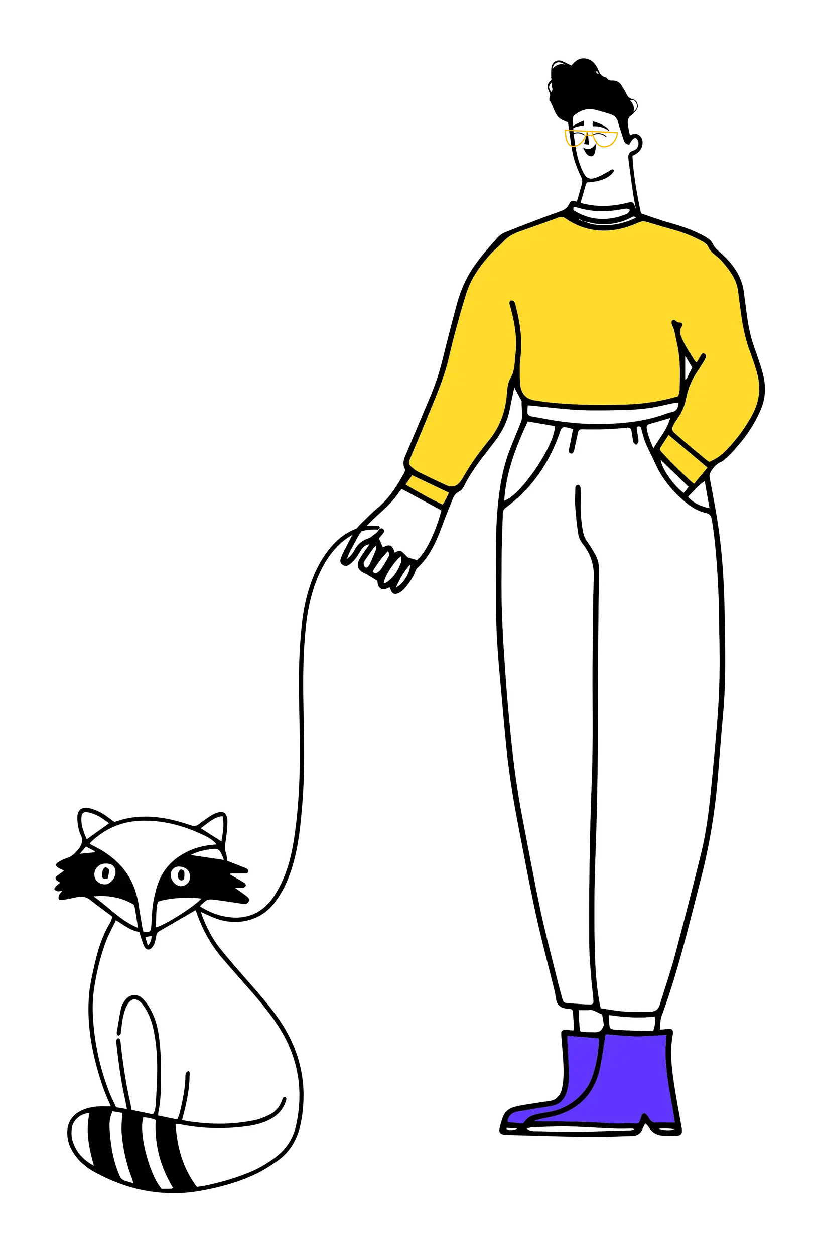 Man Walking a Raccoon Cartoon Illustration