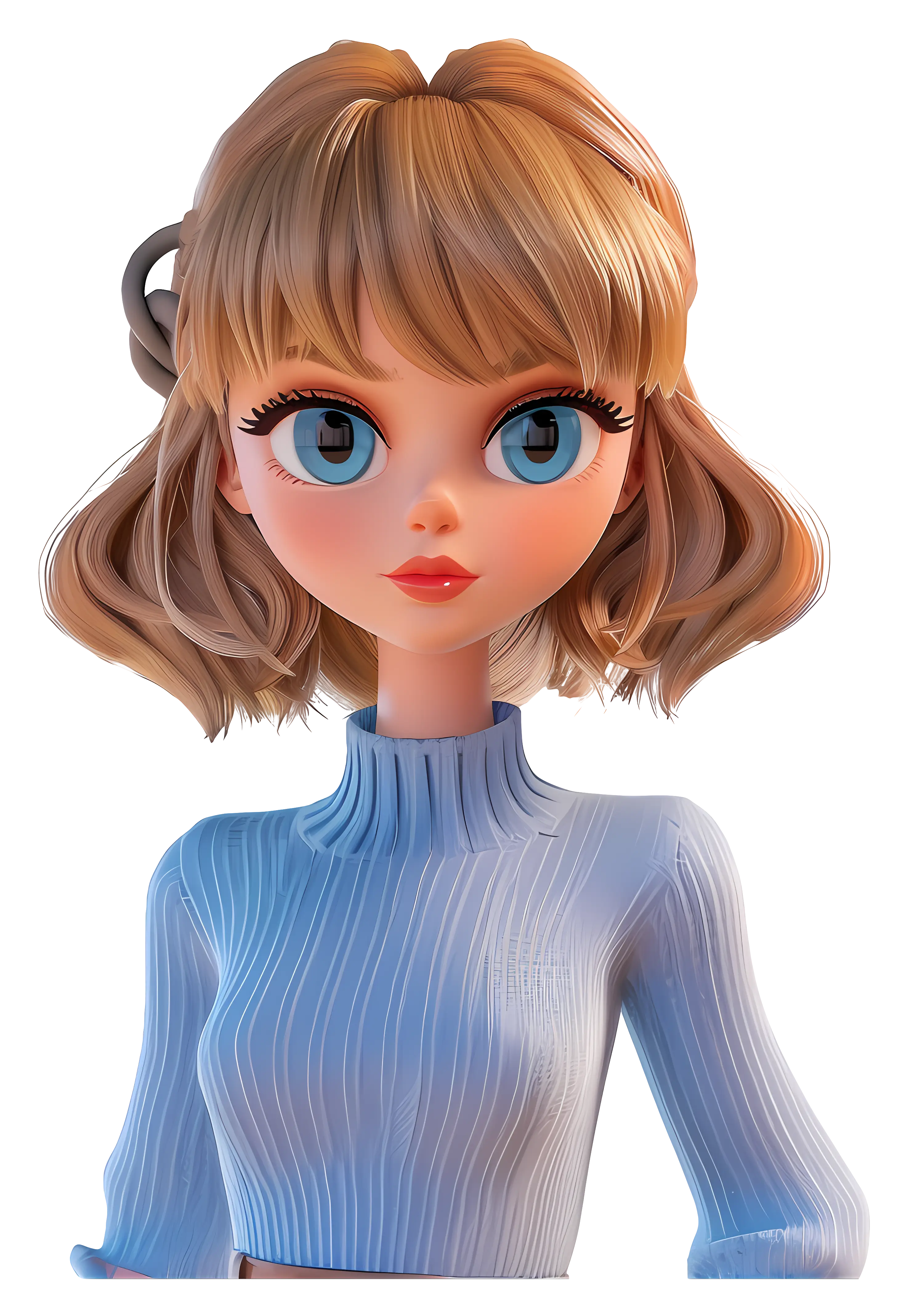 Blonde Girl in Blue Sweater with Big Eyes
