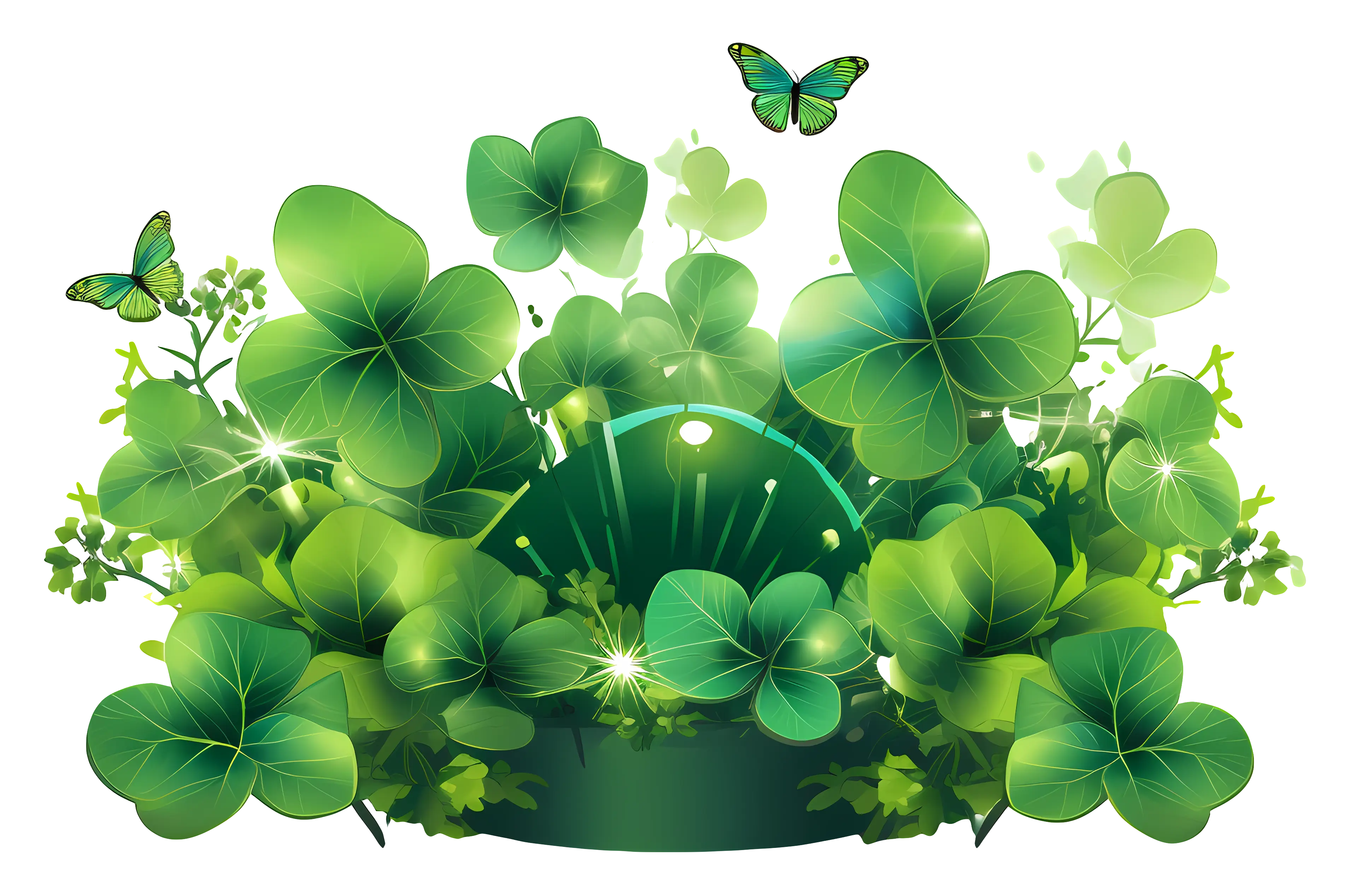 Green Clovers with Butterflies