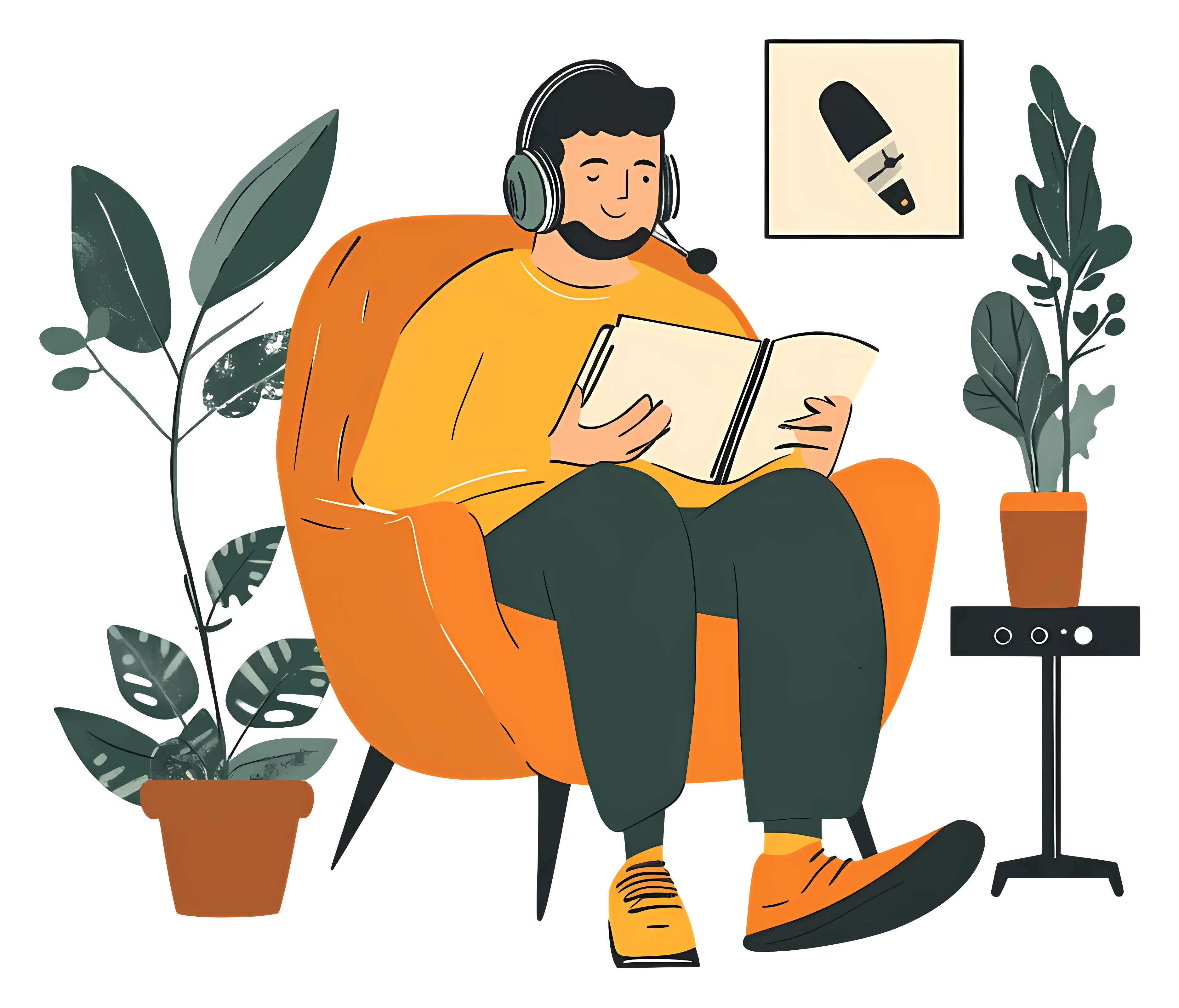 Man Relaxing with Book and Headset