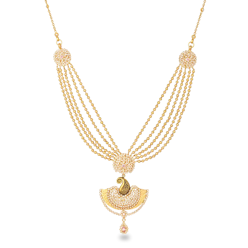 Elegant Golden Necklace with Detailed Pendant Design