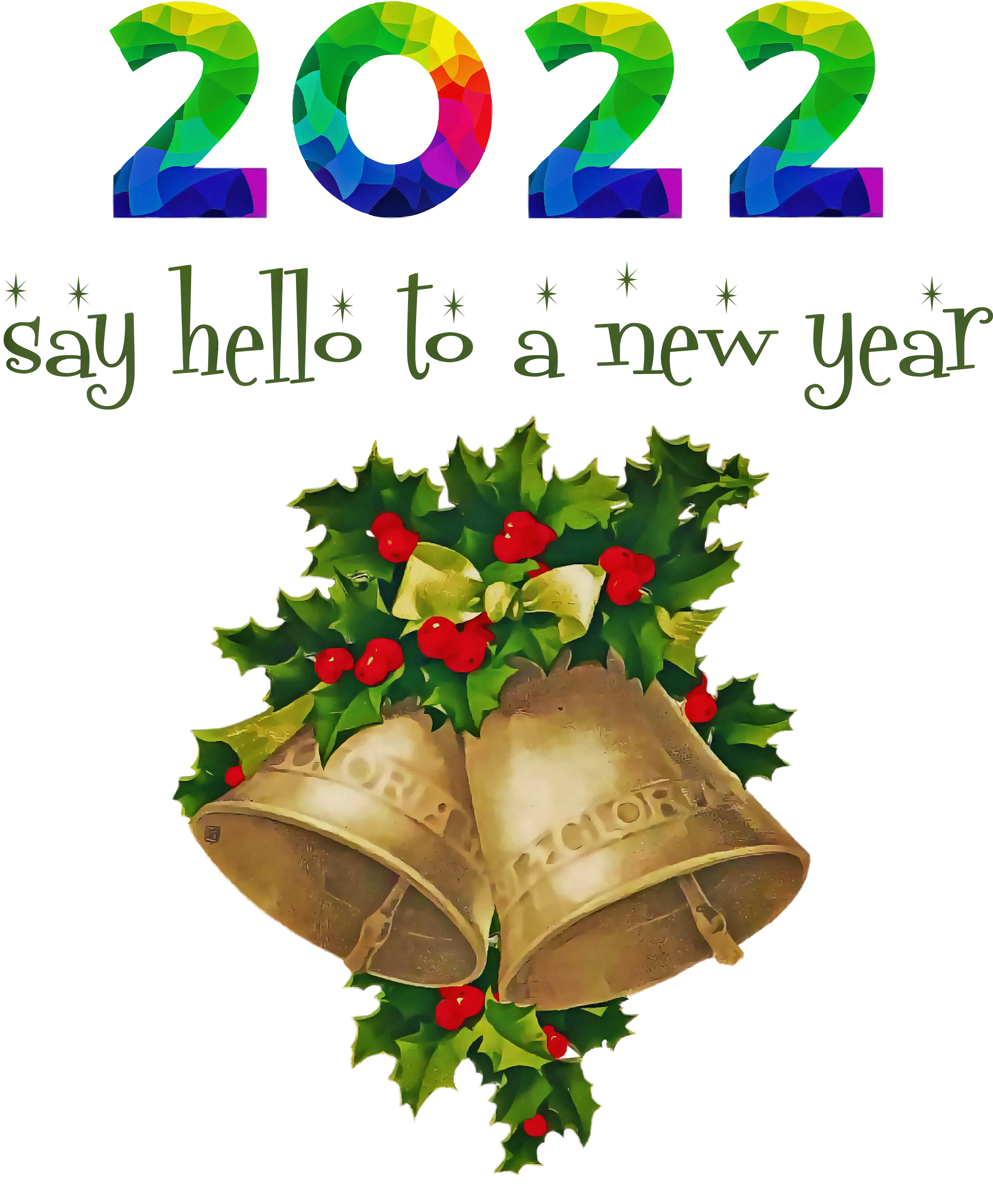 Golden Bells with Holly for New Year 2022