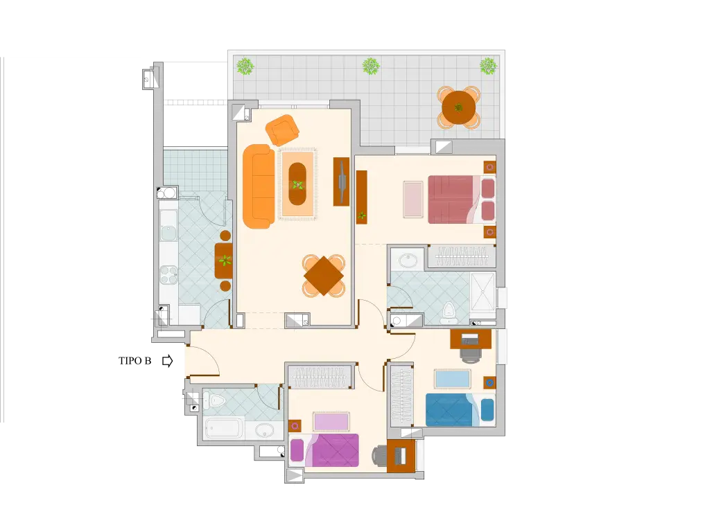 Detailed Apartment Floor Plan Illustration