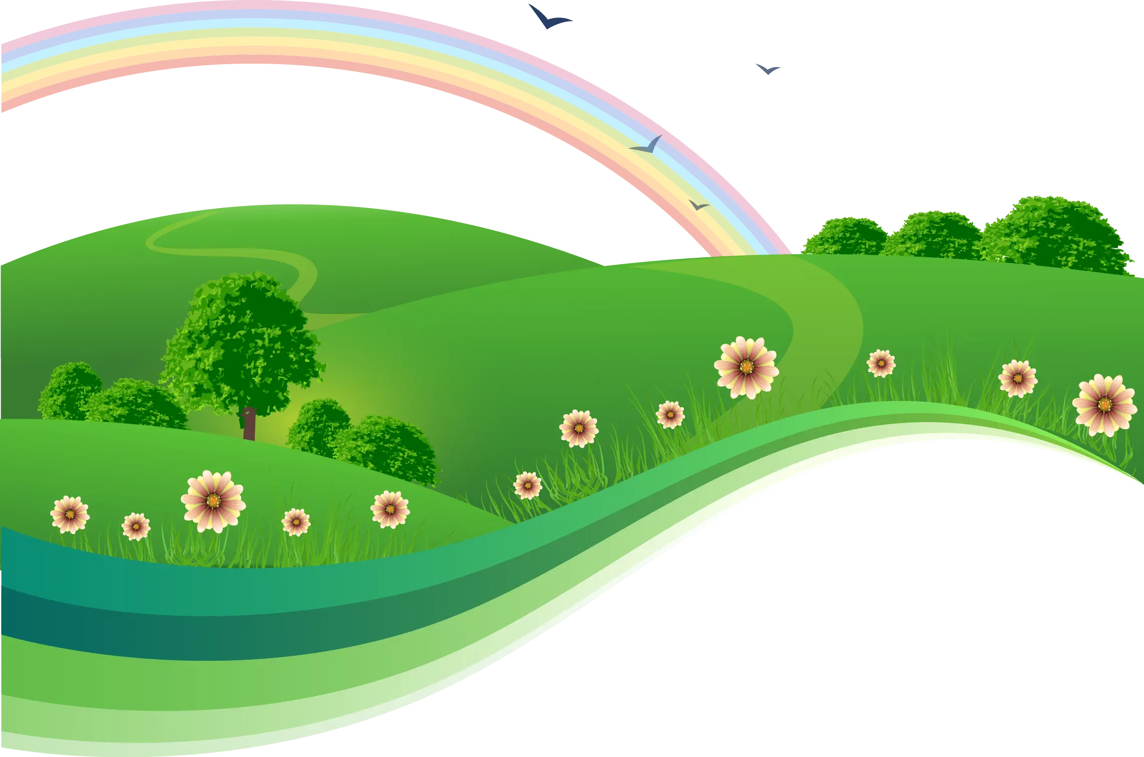 Green Landscape with Rainbow Illustration