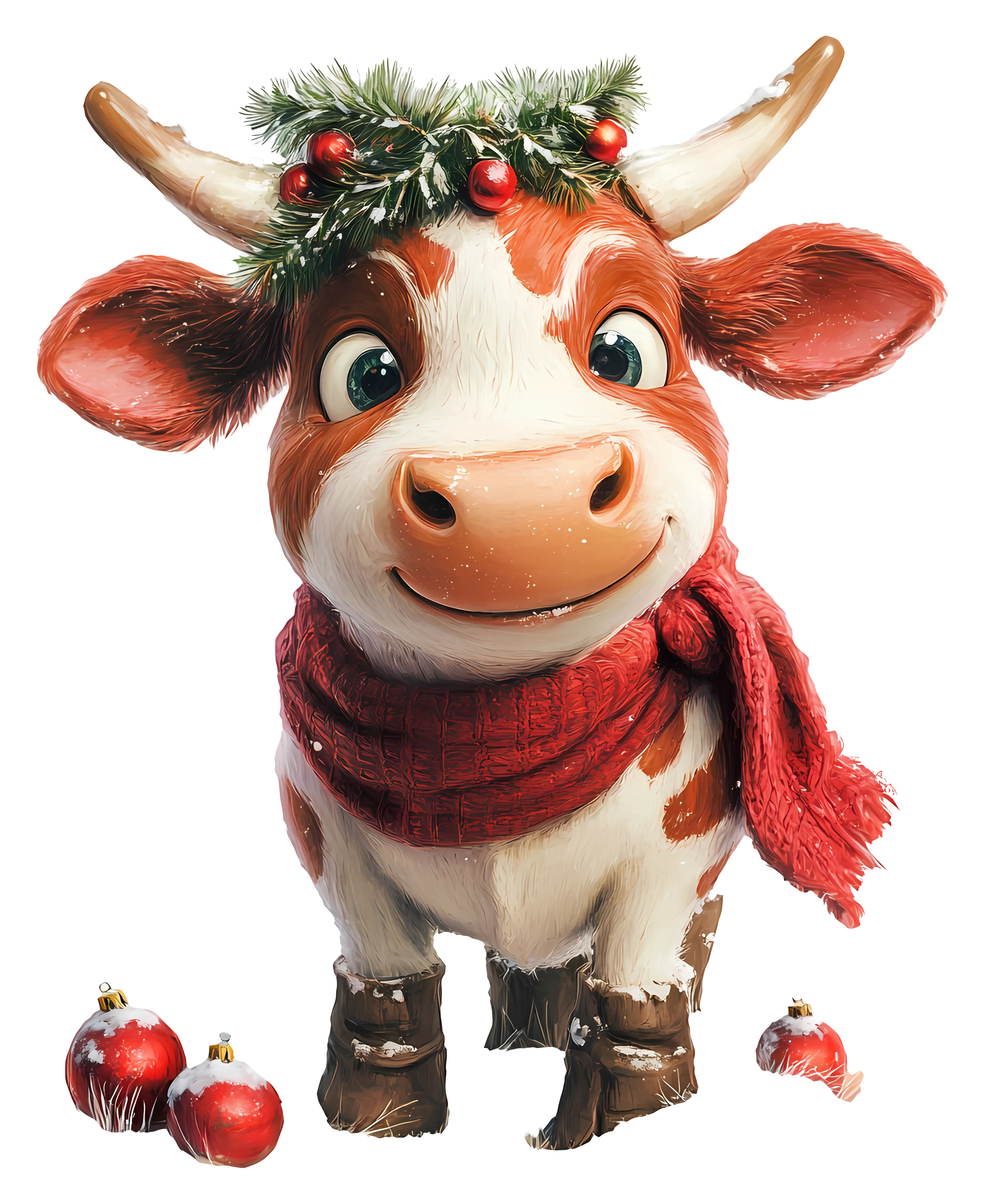 Christmas Cow with Festive Scarf