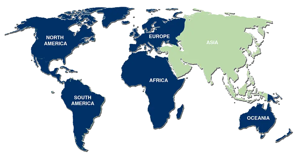 World Map Highlighting Continents and Oceans