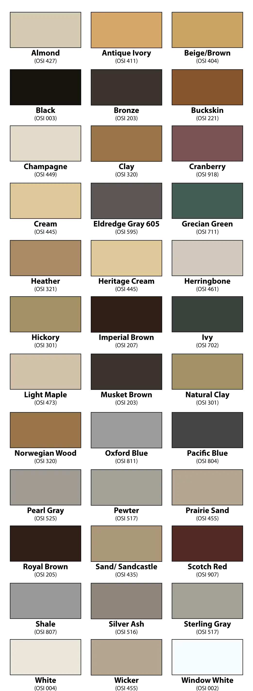 Color Samples Chart