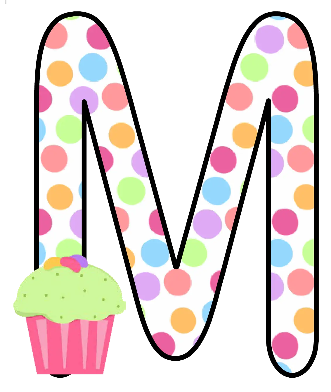 Polka Dot M with Cupcake Illustration