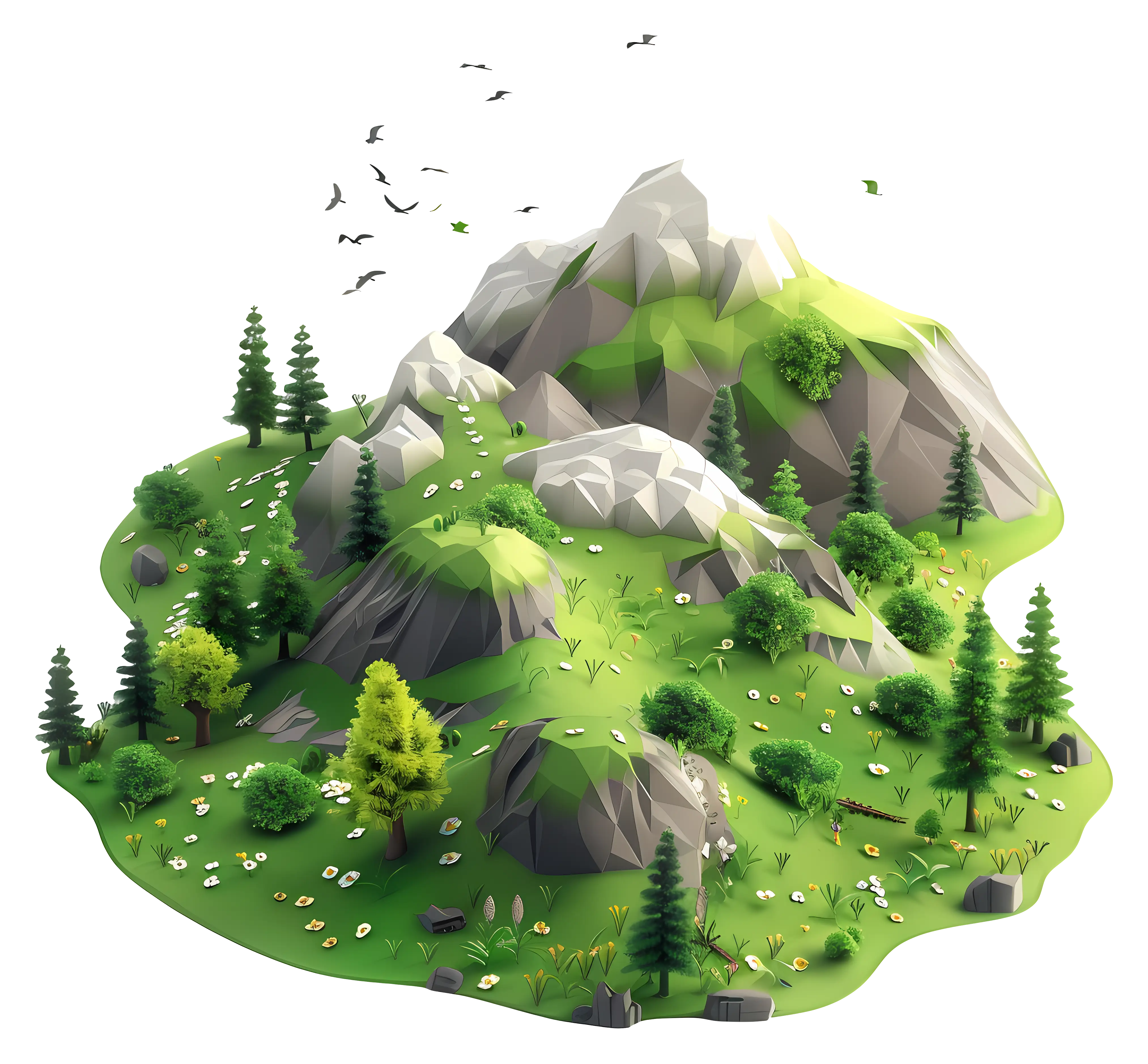 Low-Poly Mountain with Green Vegetation