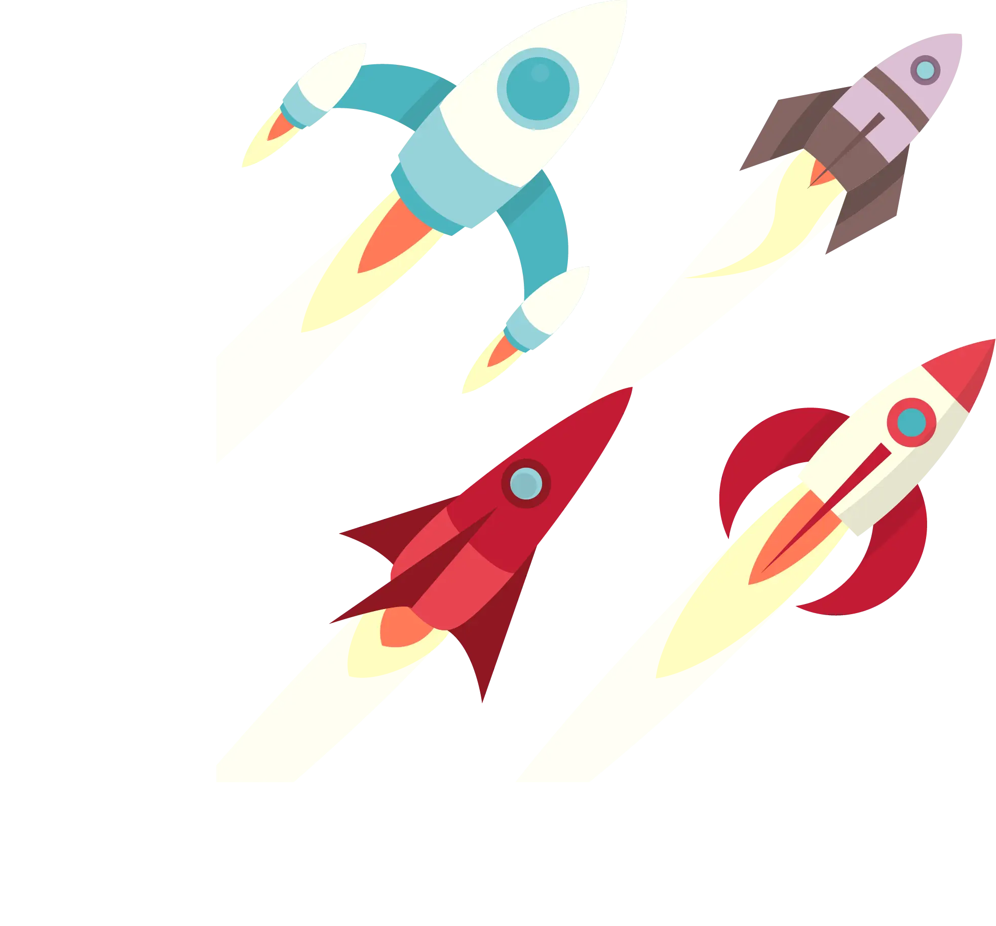 Colorful Rockets in Space