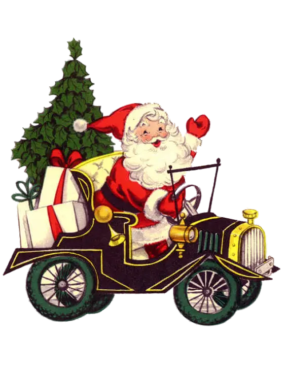 Santa Claus Driving a Car with Gifts