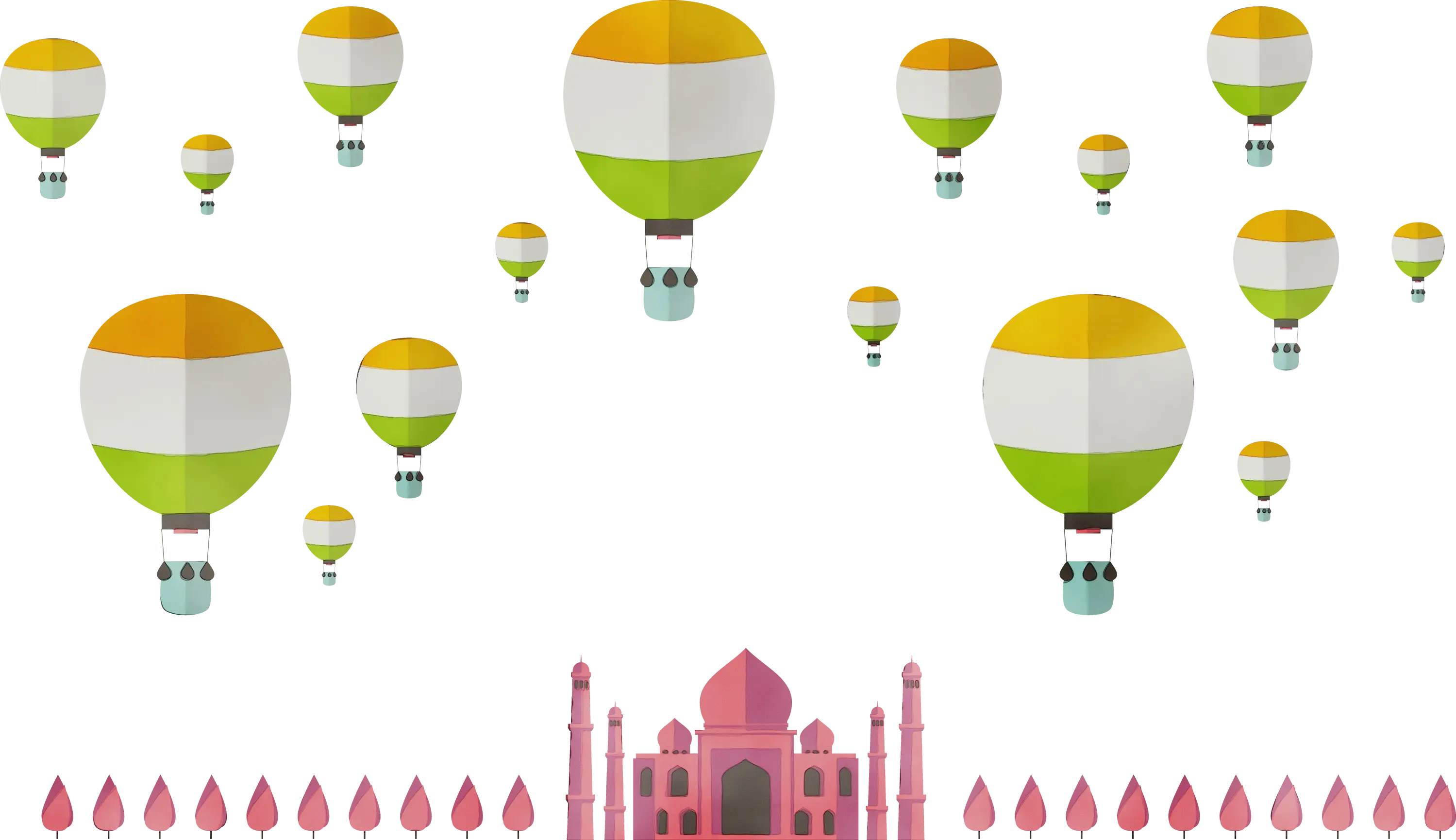 Indian Hot Air Balloons with Taj Mahal Scene
