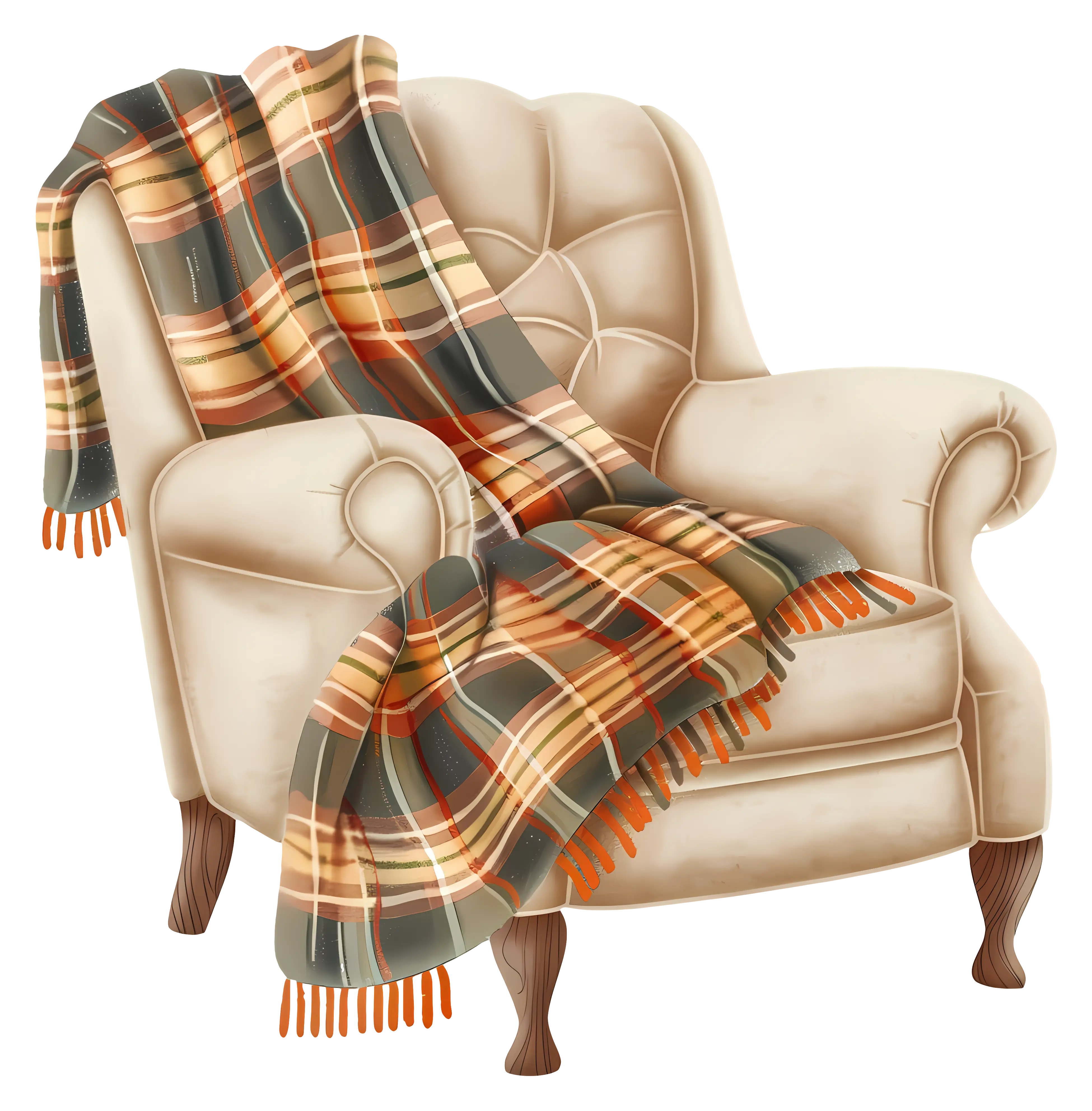 Beige Chair with Plaid Blanket Illustration