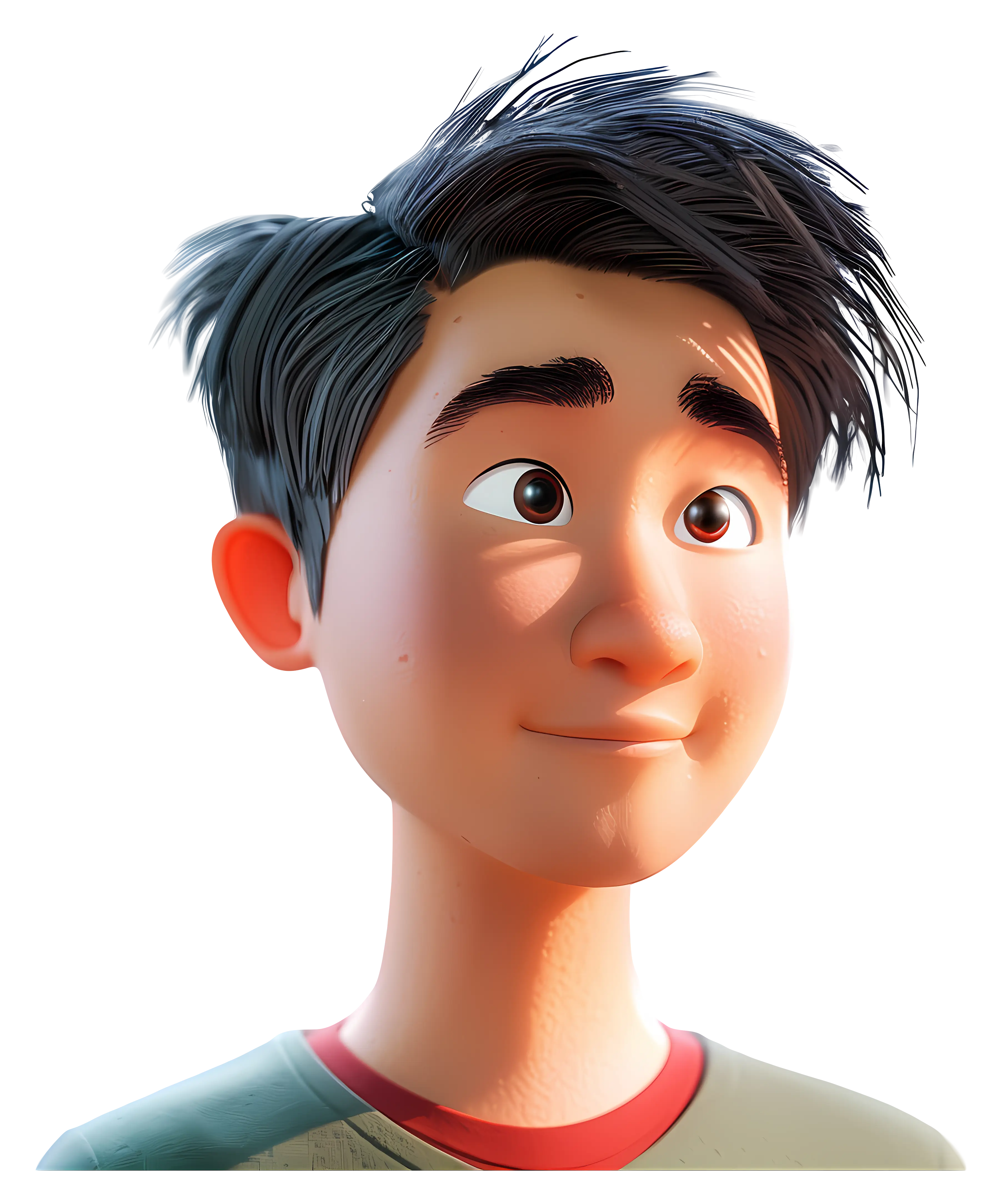 Friendly Cartoon Portrait of Black-Haired Boy