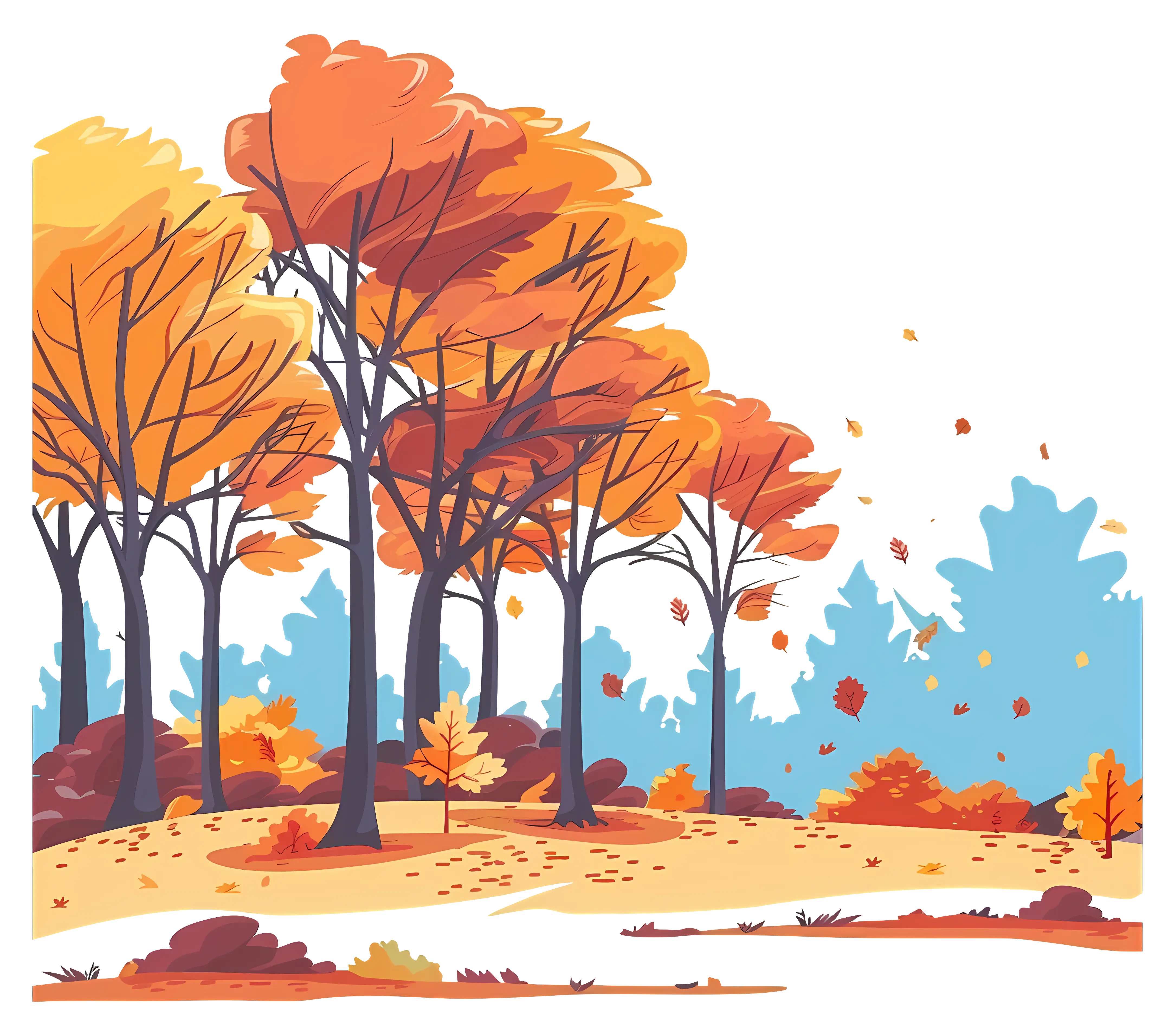 Autumn Forest with Falling Leaves
