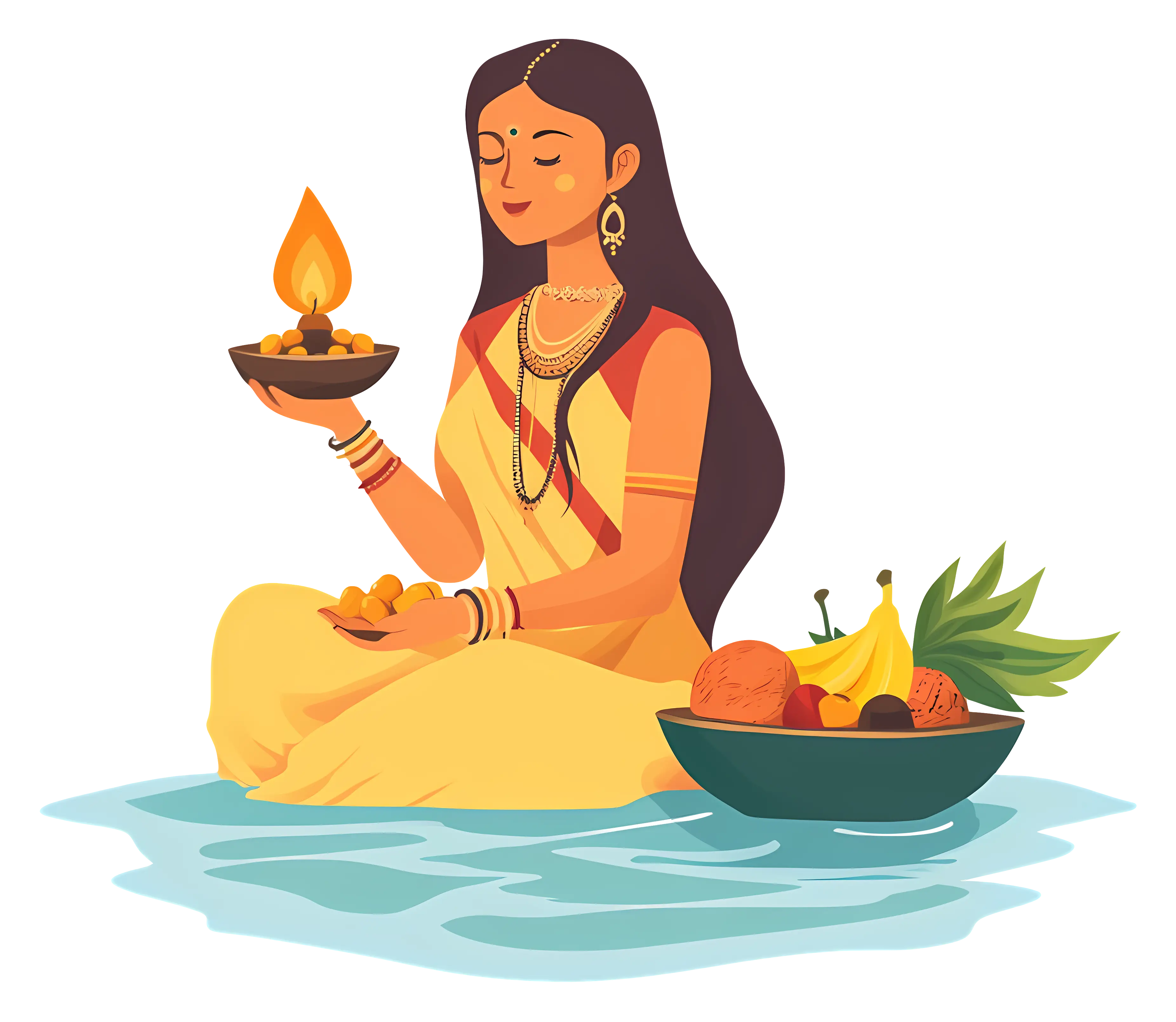Woman Sitting and Offering Prayer with Lamp