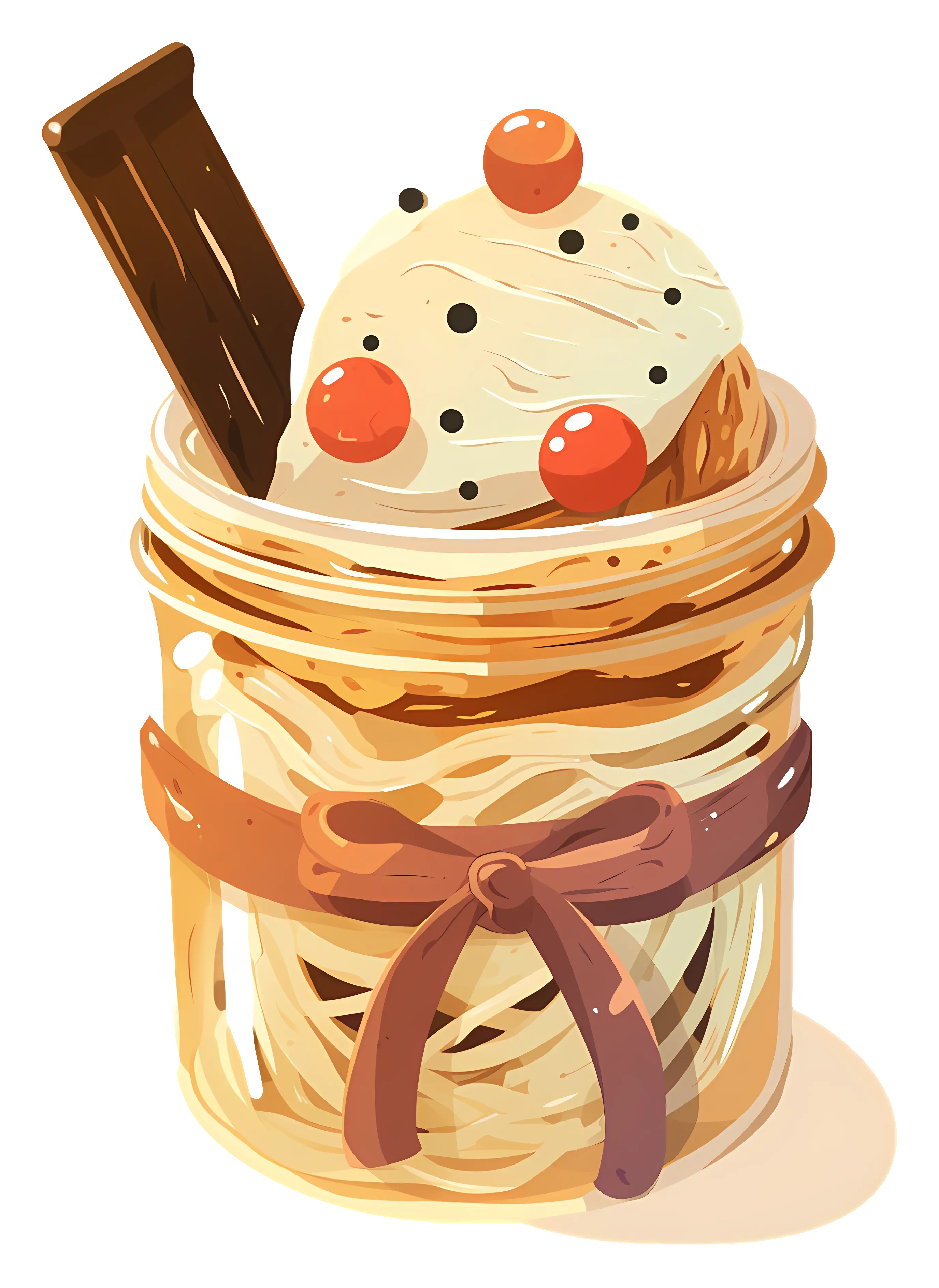 Sweet Dessert in a Jar with Chocolate and Cherries