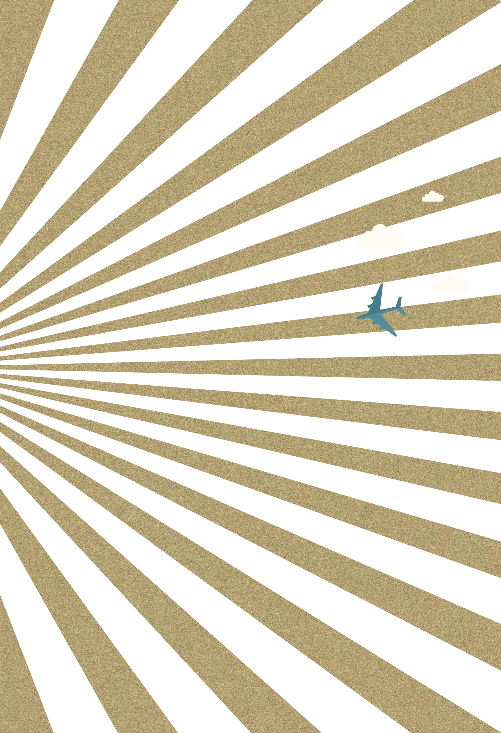 Airplane Flying in the Sky with Sunburst Background