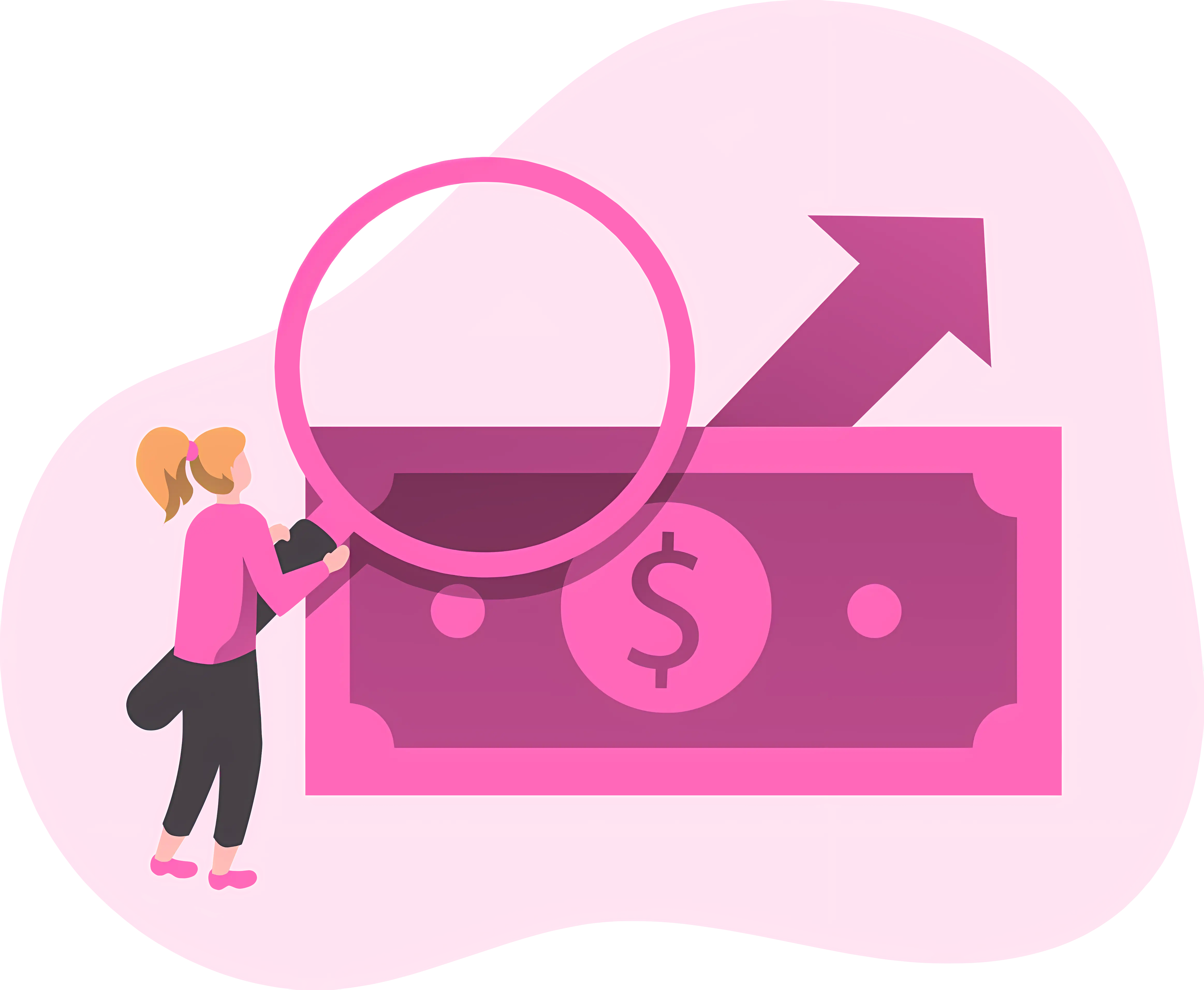 Magnifying Glass and Dollar Bill with Growth Arrow