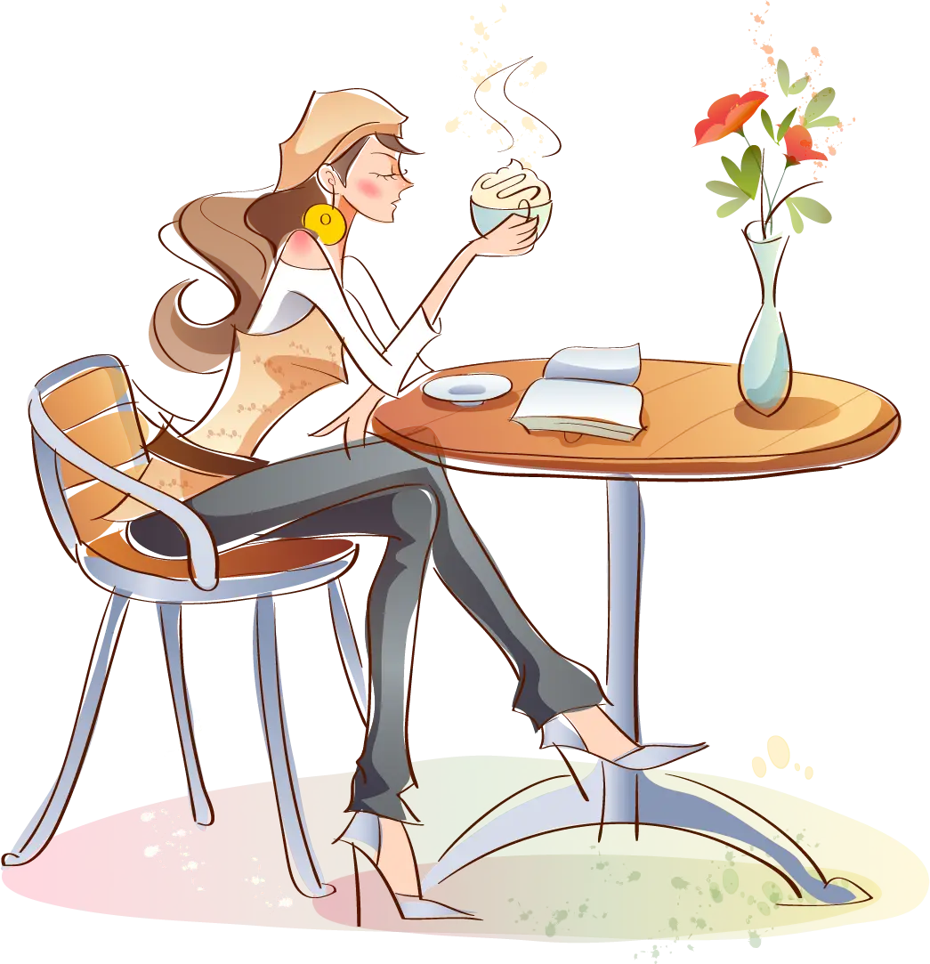 Woman Relaxing with Coffee at Cafe