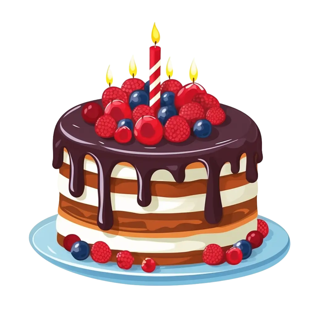 Chocolate Birthday Cake with Berries and Candle