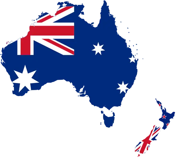Map of Australia and New Zealand with Flags