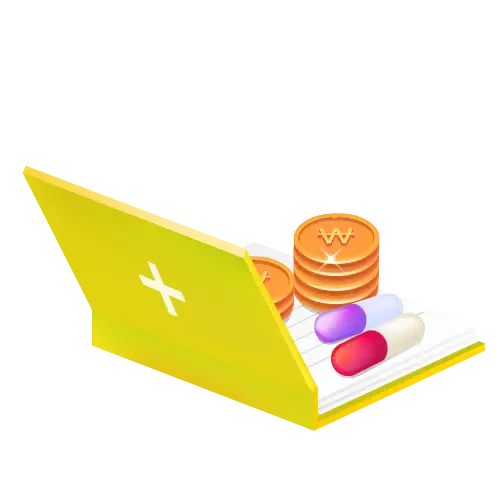 Pills and Coins on a Book Illustration