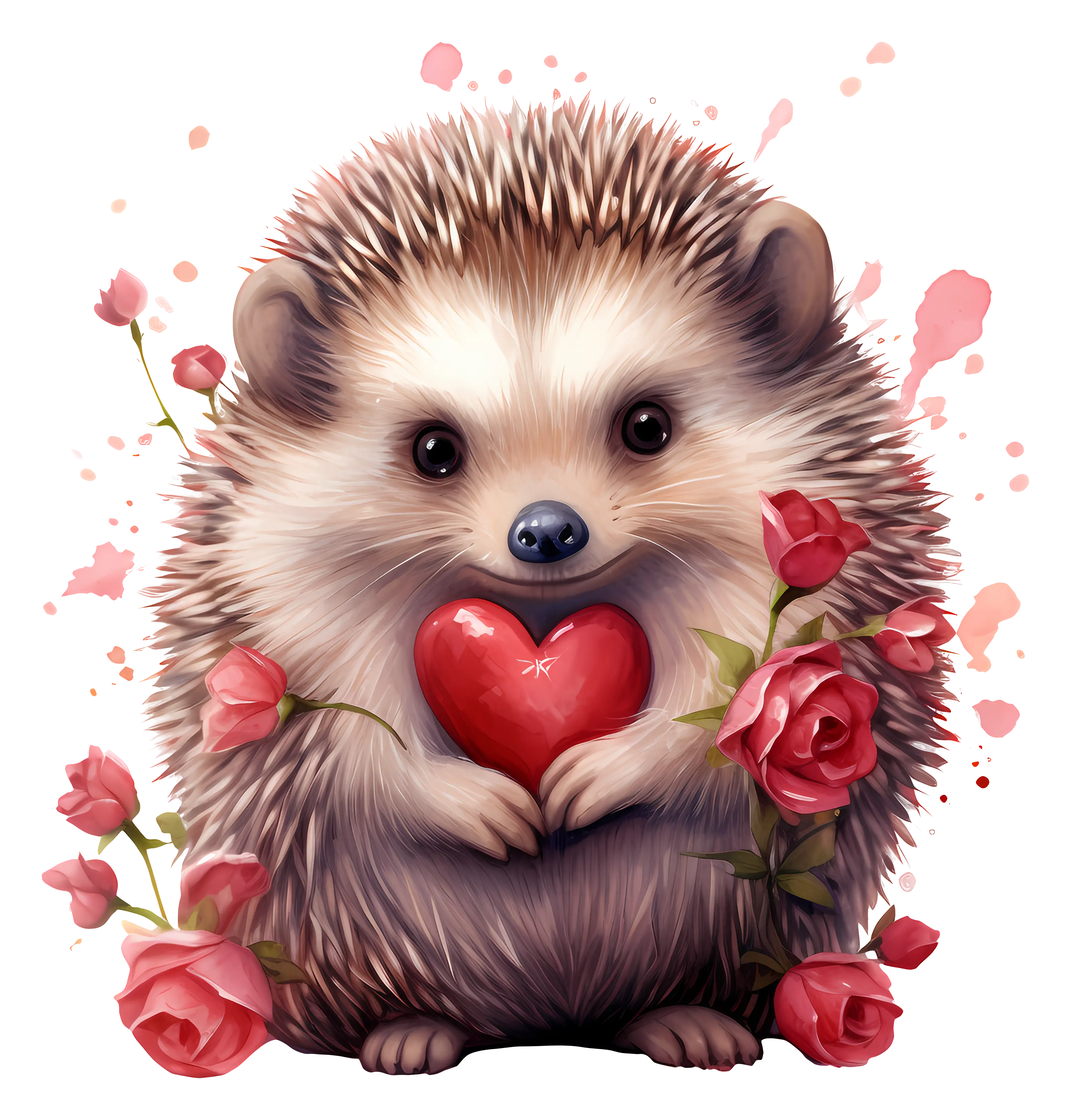 Cute Hedgehog with Heart Surrounded by Roses