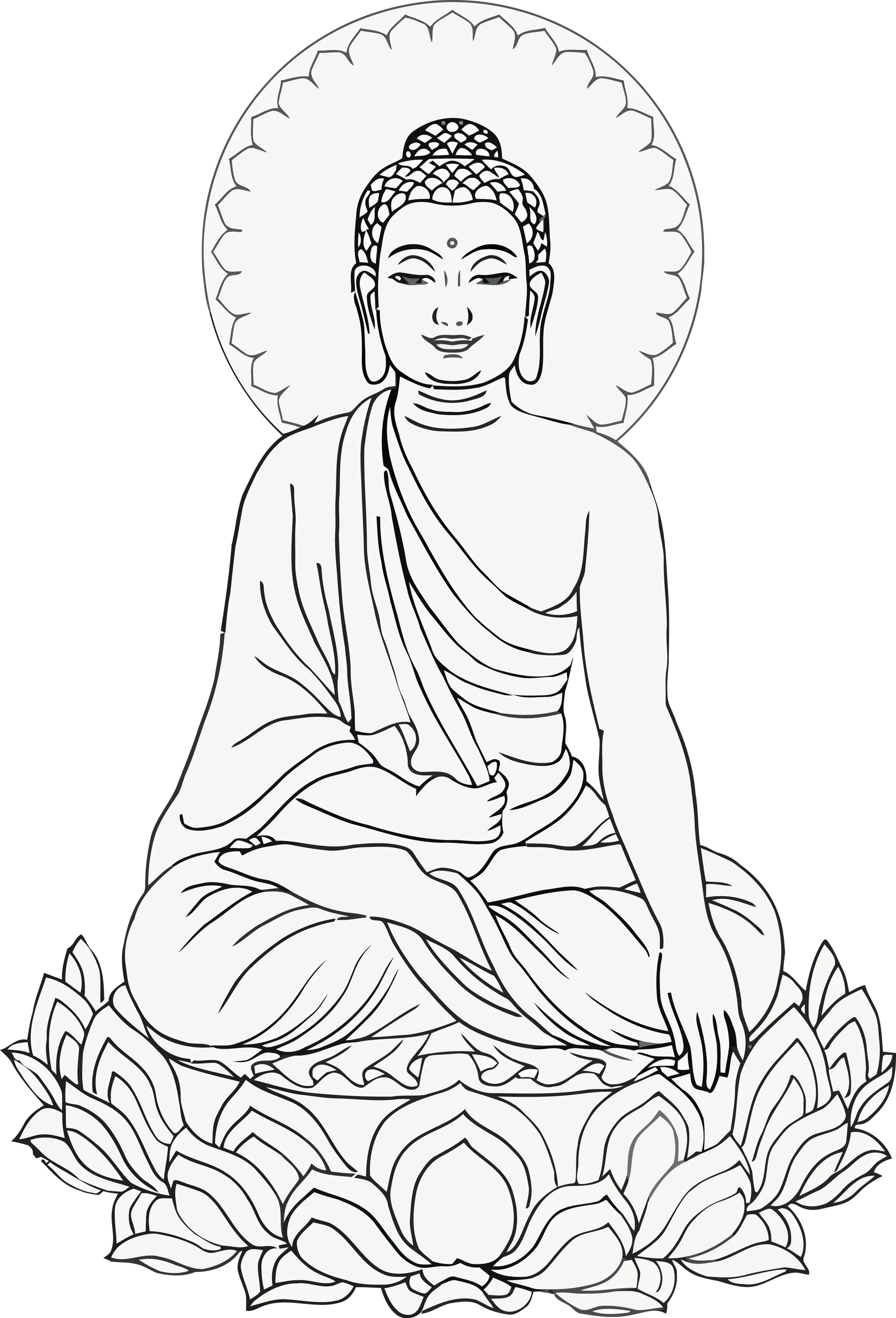 Buddha Line Drawing Sitting on Lotus