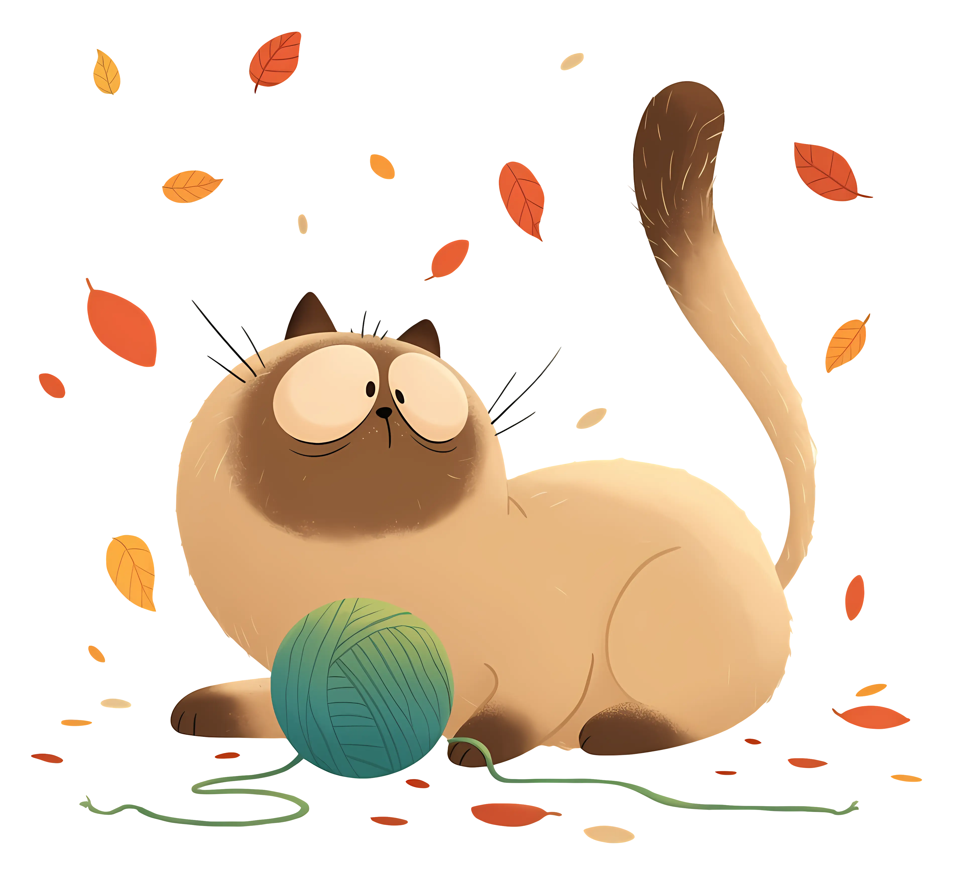 Cartoon Cat Playing with Yarn