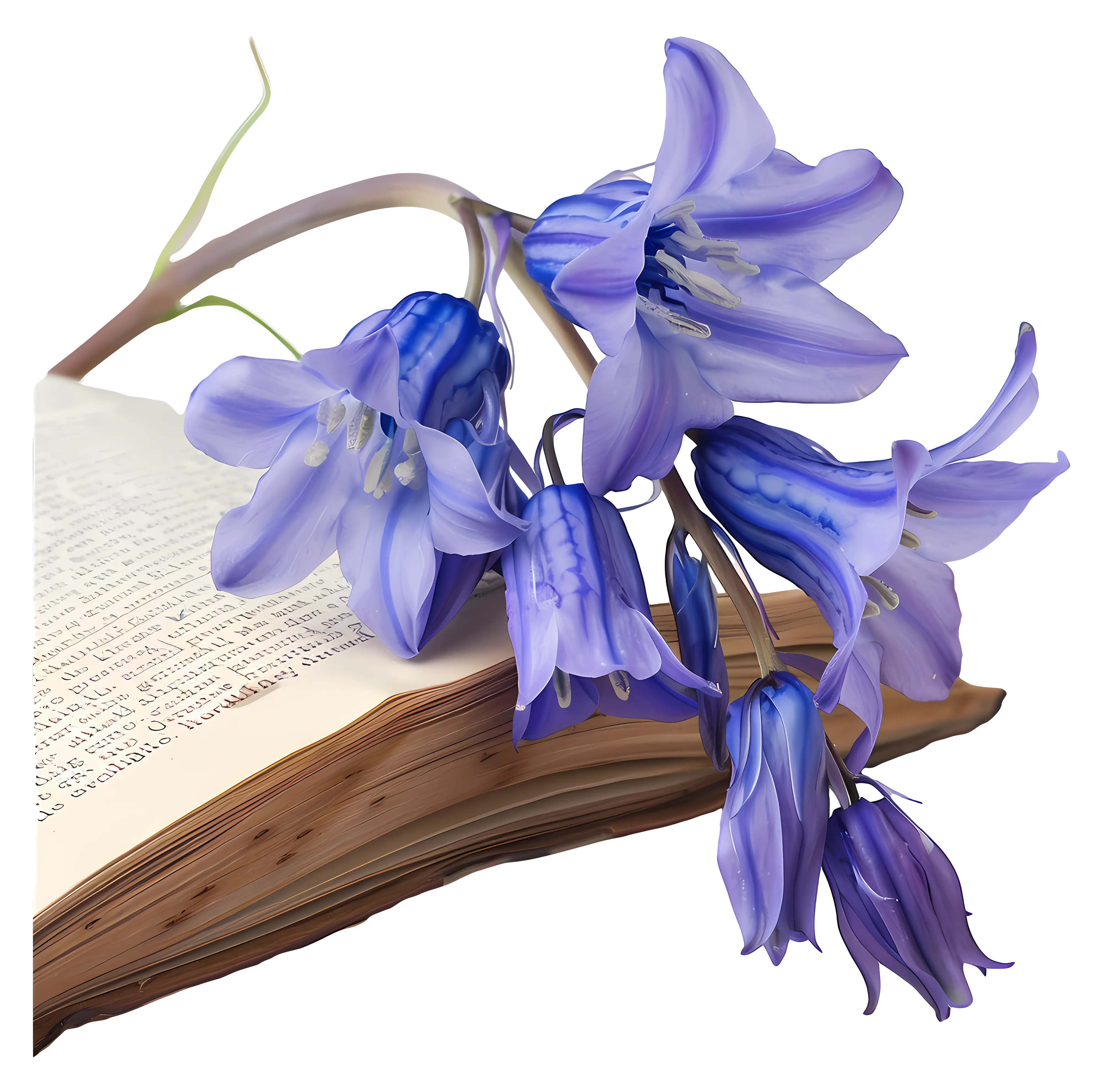Blue Flowers Resting on an Open Book Illustration