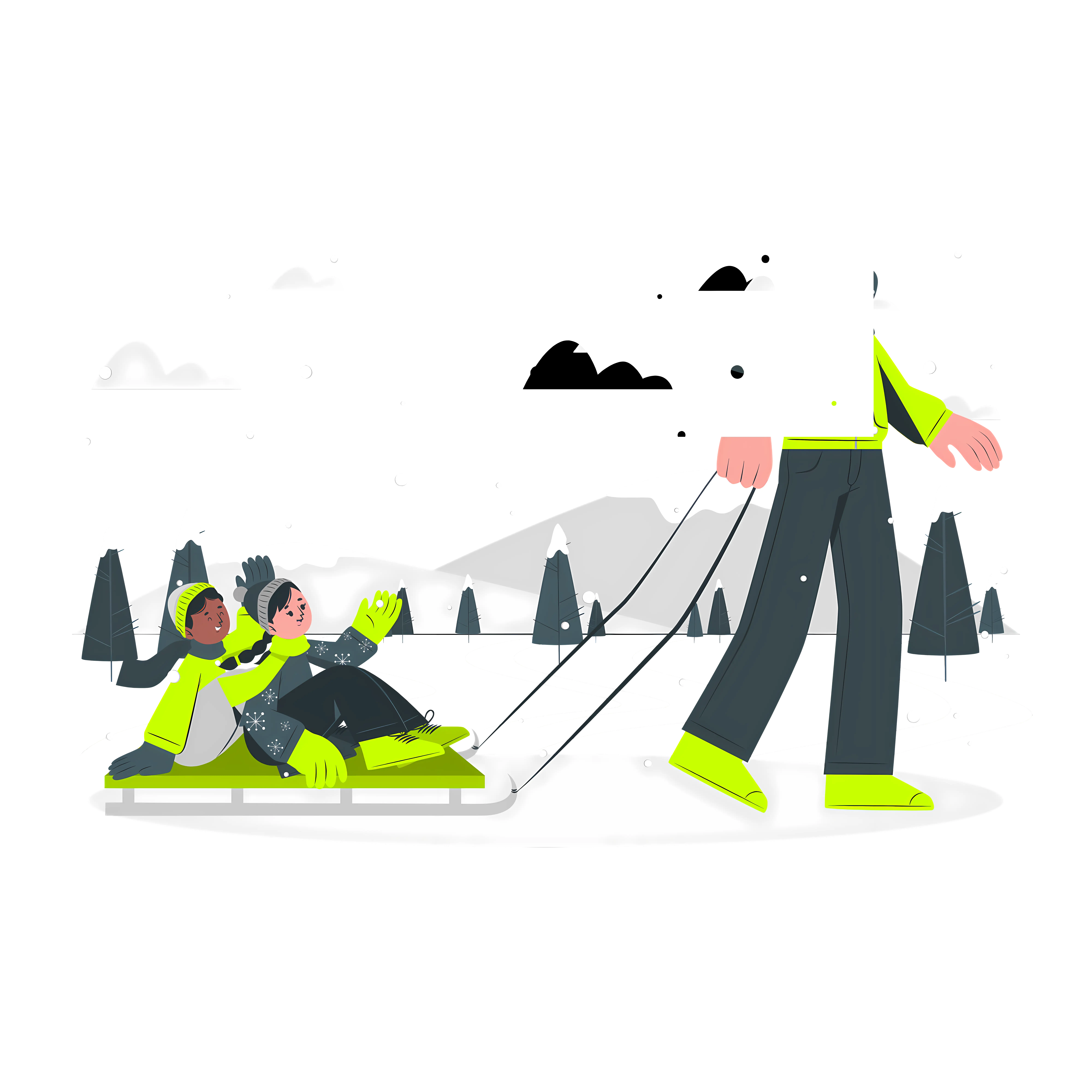 People Sledding in Winter