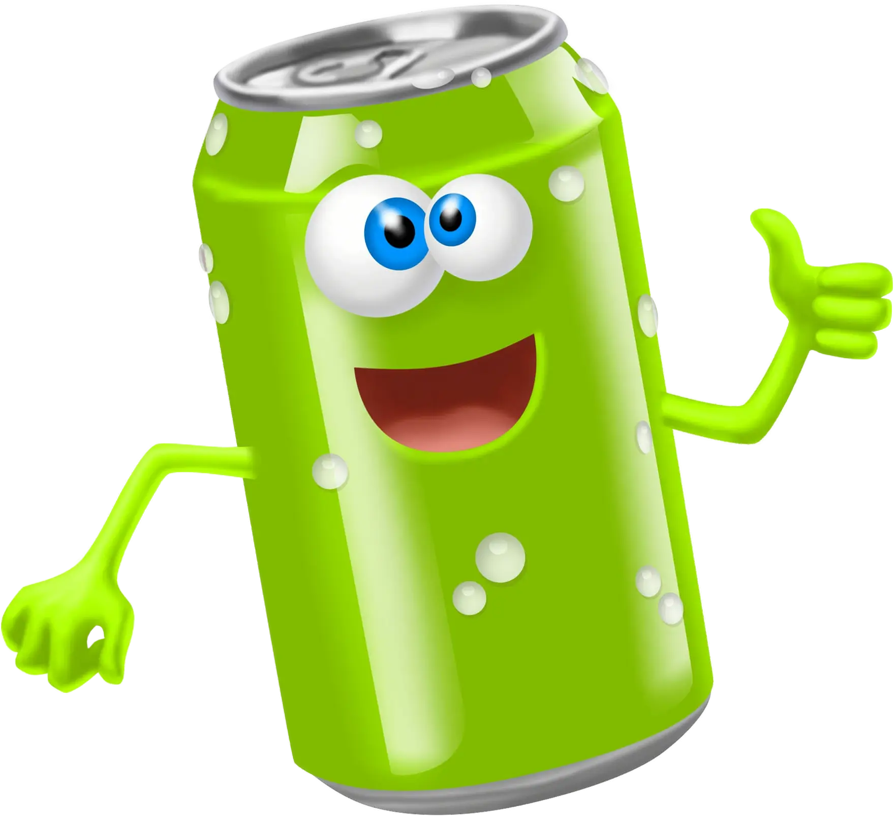 Green Soda Can Cartoon with Thumbs Up